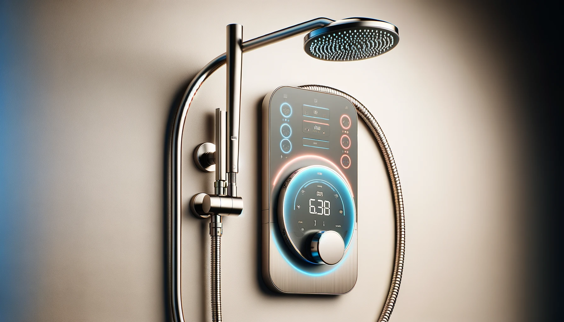 DALL·E-2024-04-04-14.22.56-Create-a-wide-angle-image-of-a-modern-shower-panel-with-a-handheld-showerhead-and-an-electronic-temperature-display.-The-panel-has-a-sleek-minimalist