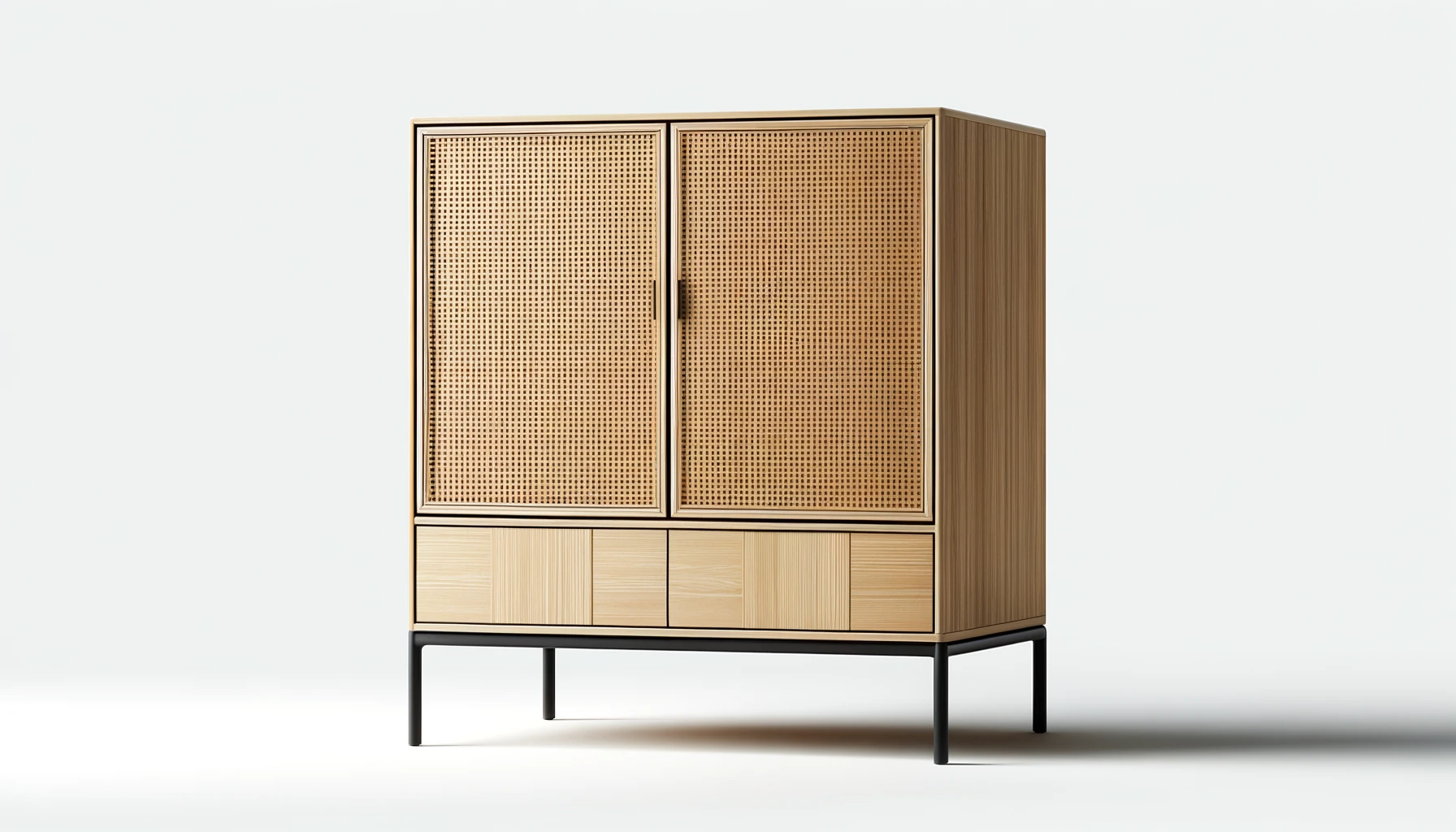 DALL·E-2024-04-05-11.42.56-A-high-definition-image-of-a-contemporary-cabinet-on-a-white-background.-The-cabinet-features-a-natural-cane-texture-giving-it-a-warm-and-organic-app