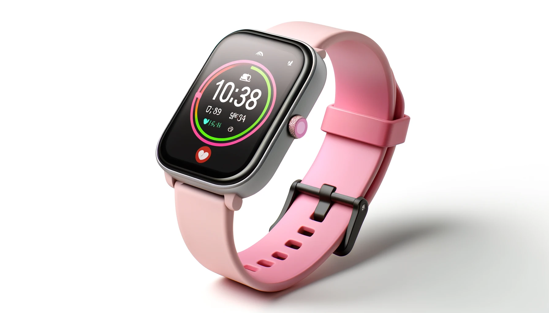 DALL·E-2024-04-05-12.34.43-A-high-definition-image-of-a-smartwatch-with-a-pink-case-and-a-light-pink-strap-on-a-white-background.-The-smartwatch-features-a-rectangular-touch-scr