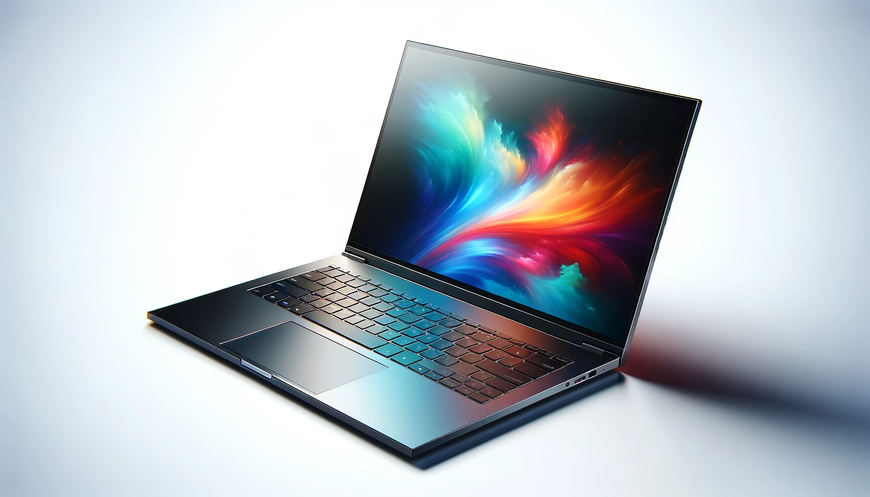 DALL·E-2024-04-05-12.37.29-A-high-definition-image-of-a-modern-laptop-with-a-large-screen-on-a-white-background.-The-laptop-is-depicted-with-an-open-lid-showcasing-a-vibrant-an