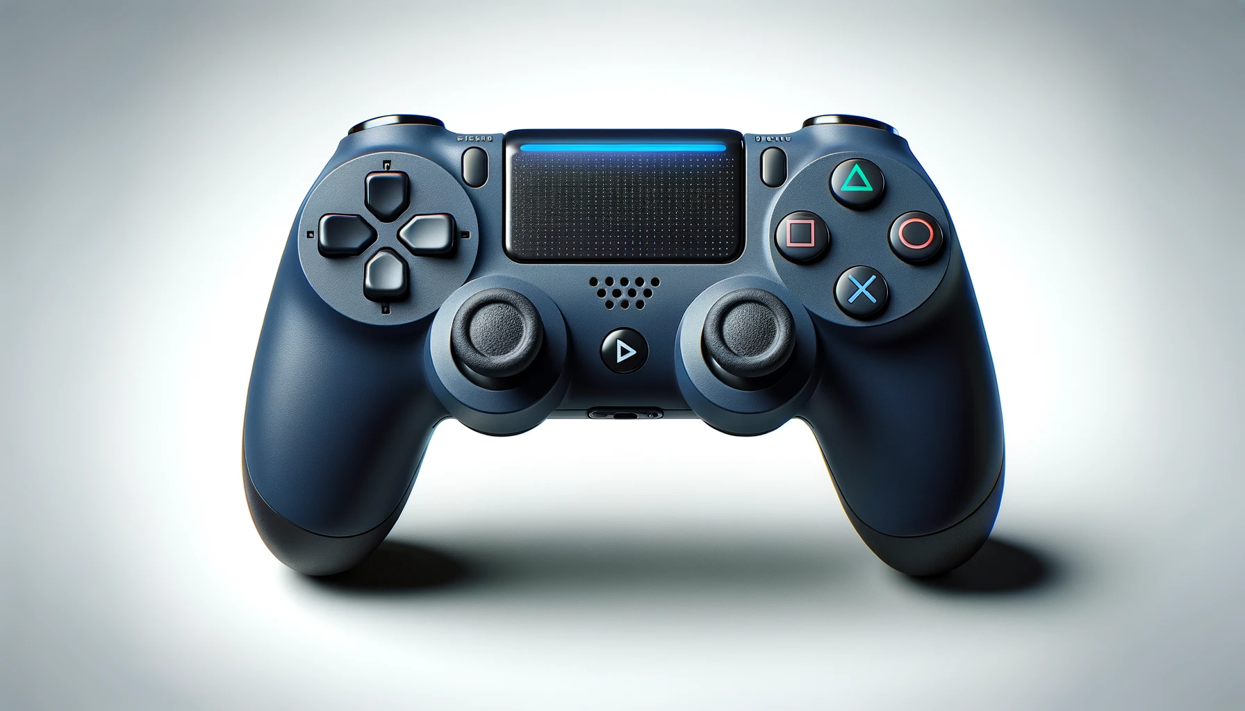 DALL·E-2024-04-05-15.24.33-A-high-definition-image-of-a-gaming-controller-for-a-console-on-a-white-background.-The-controller-is-deep-blue-with-a-smooth-ergonomic-design-for-co