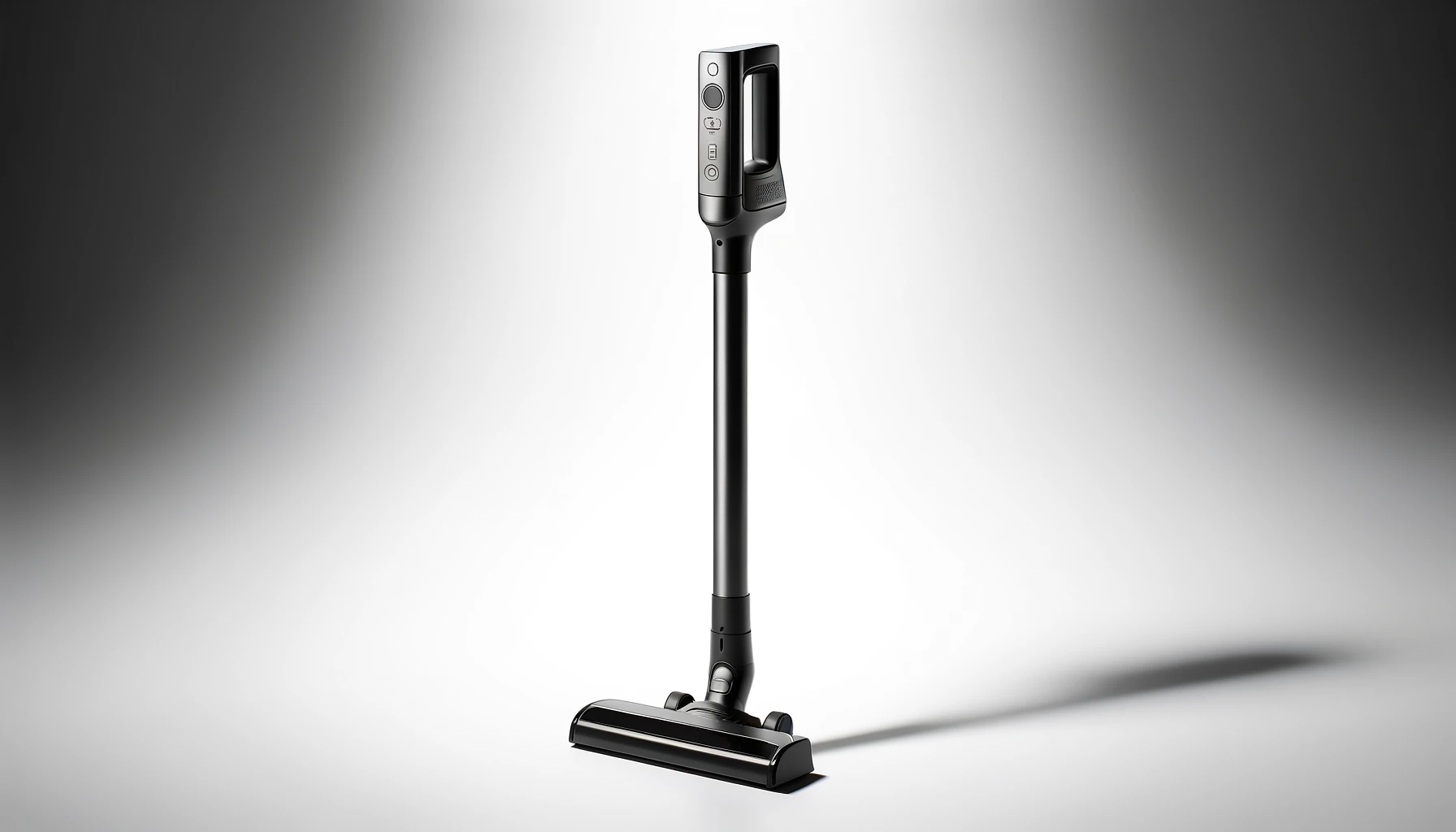 DALL·E-2024-04-08-08.52.01-A-modern-cordless-stick-vacuum-cleaner-stands-upright-against-a-white-background.-The-vacuum-cleaner-has-a-sleek-design-with-a-black-color-scheme.-It