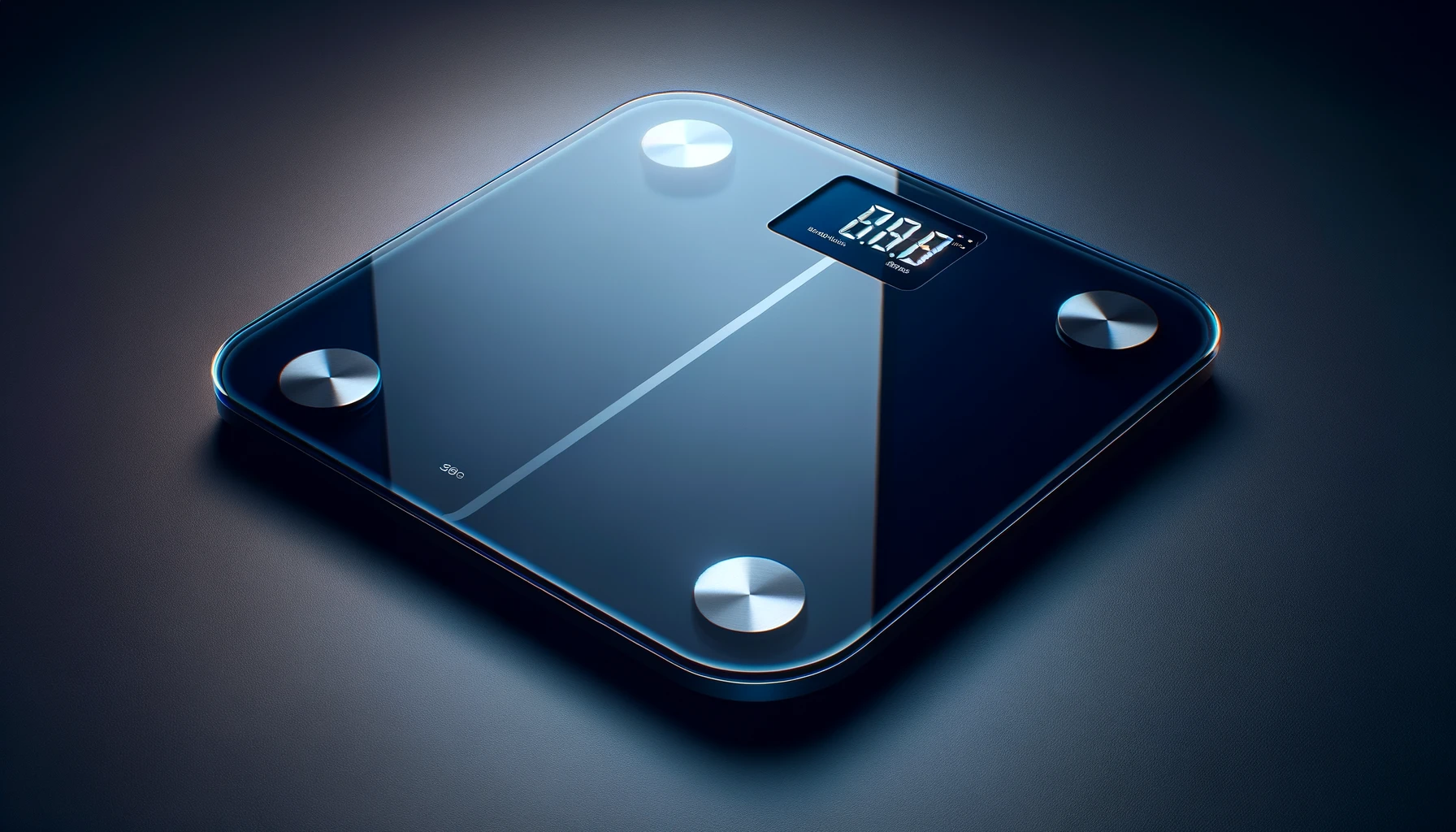 DALL·E-2024-04-08-09.28.30-A-modern-digital-bathroom-scale-is-displayed-against-a-dark-background.-The-scale-has-a-sleek-square-design-with-a-reflective-glass-surface-in-deep-n