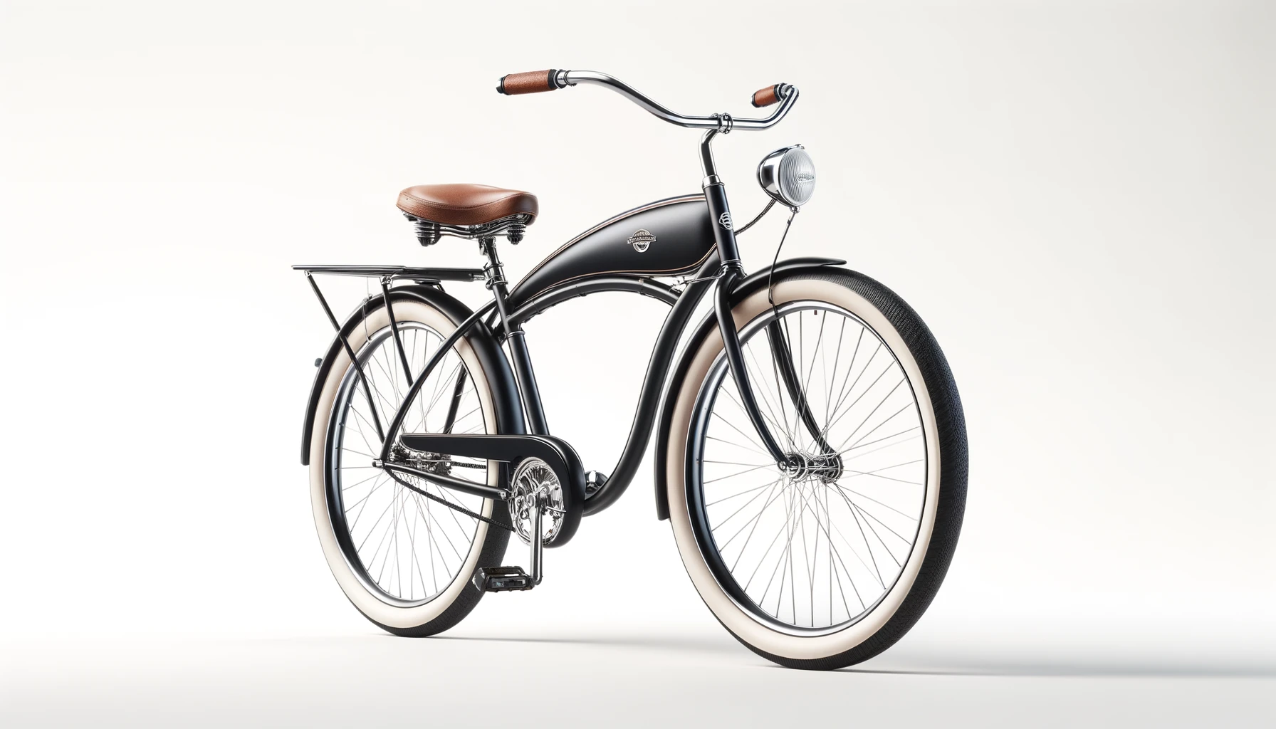DALL·E-2024-04-08-12.16.30-A-high-resolution-image-of-a-classic-cruiser-bicycle-with-a-black-frame-and-white-wall-tires.-The-bike-features-a-comfortable-leather-saddle-a-large-