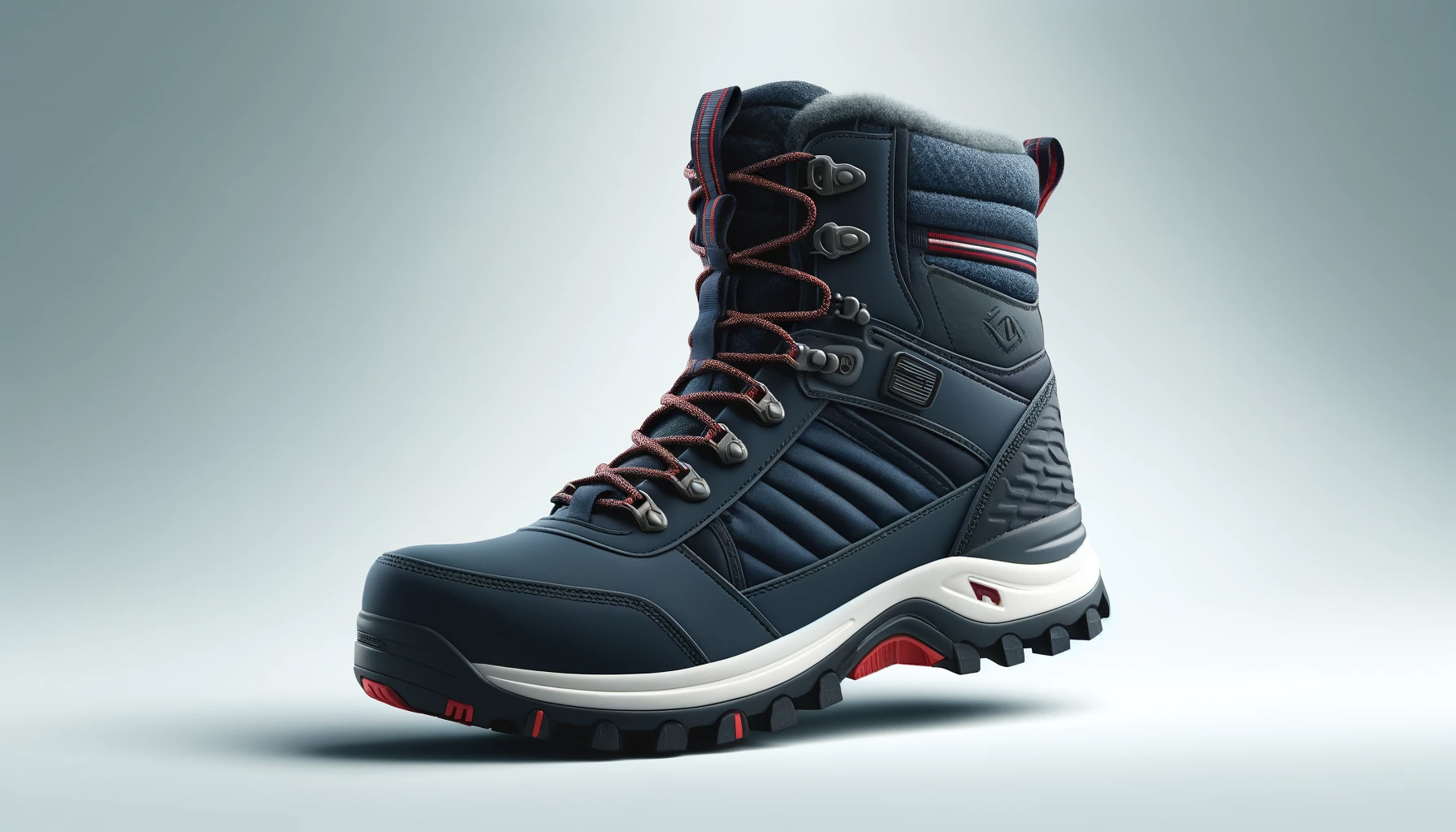 DALL·E-2024-04-08-16.07.36-Create-a-high-definition-wide-image-of-a-winter-hiking-boot-with-a-modern-design.-The-boot-is-primarily-dark-navy-blue-with-a-mid-top-style-and-a-padd