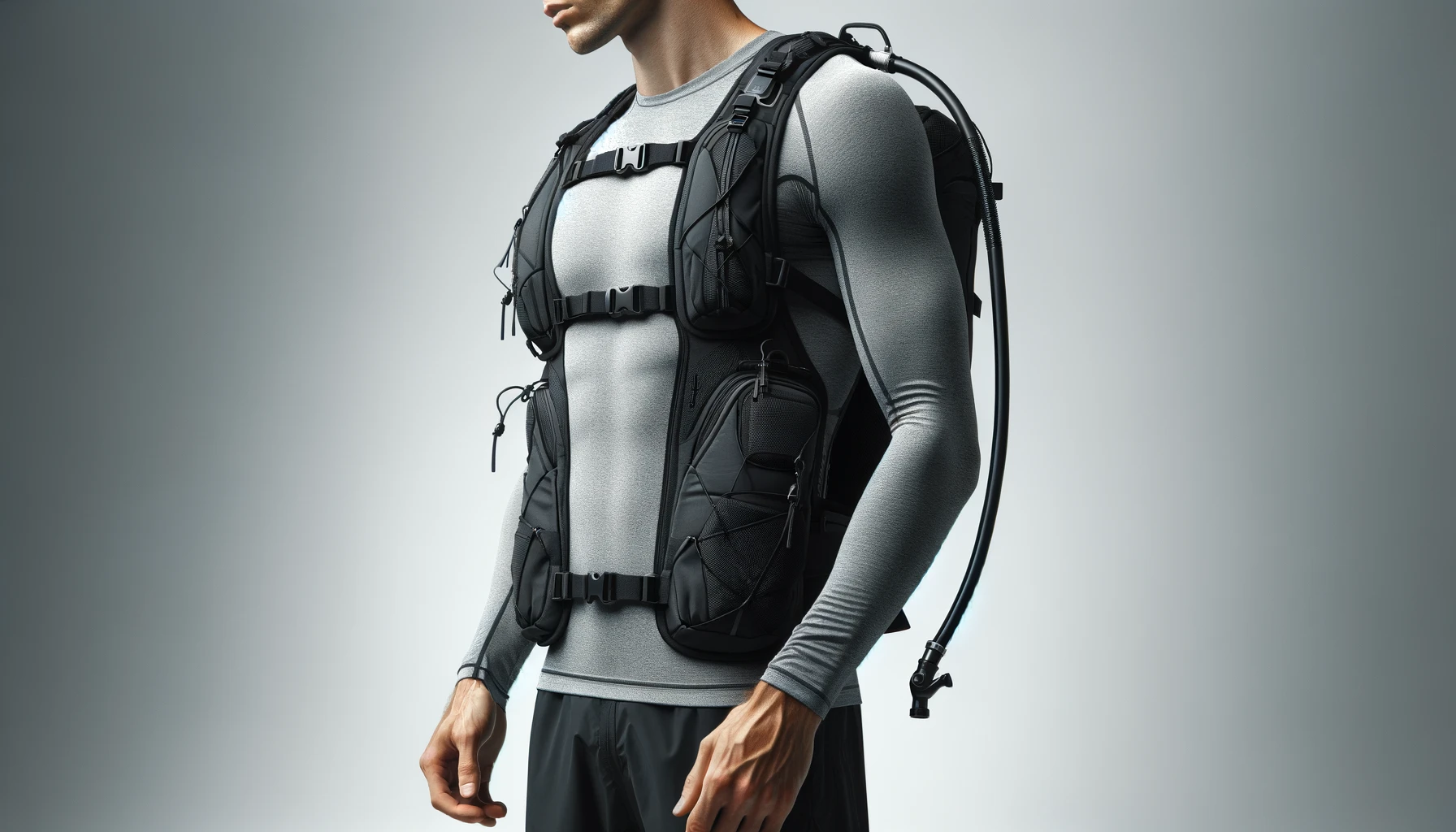 DALL·E-2024-04-08-16.27.54-Create-a-high-definition-wide-image-of-an-unbranded-trail-running-hydration-pack-modeled-by-a-person.-The-pack-should-be-black-and-form-fitting-with-