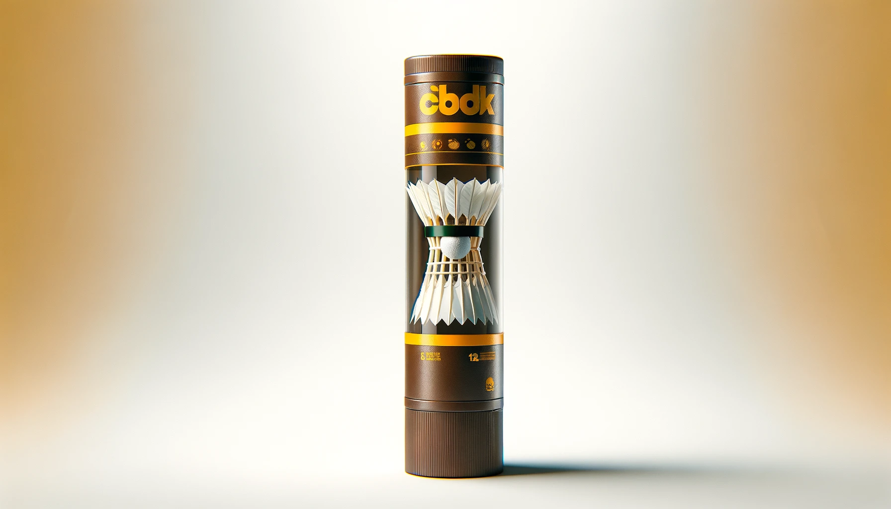 DALL·E-2024-04-09-13.11.46-An-image-of-a-tall-cylindrical-badminton-shuttlecock-tube-packaging-standing-against-a-white-background.-The-packaging-is-designed-with-a-brown-color