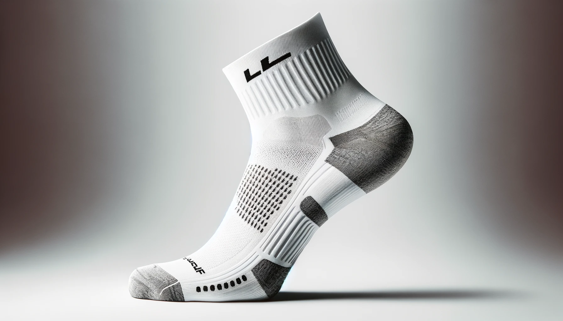 DALL·E-2024-04-09-19.20.22-A-high-quality-sports-sock-on-a-white-background-designed-for-athletic-performance.-The-sock-is-predominantly-white-with-the-brand-name-in-bold-black