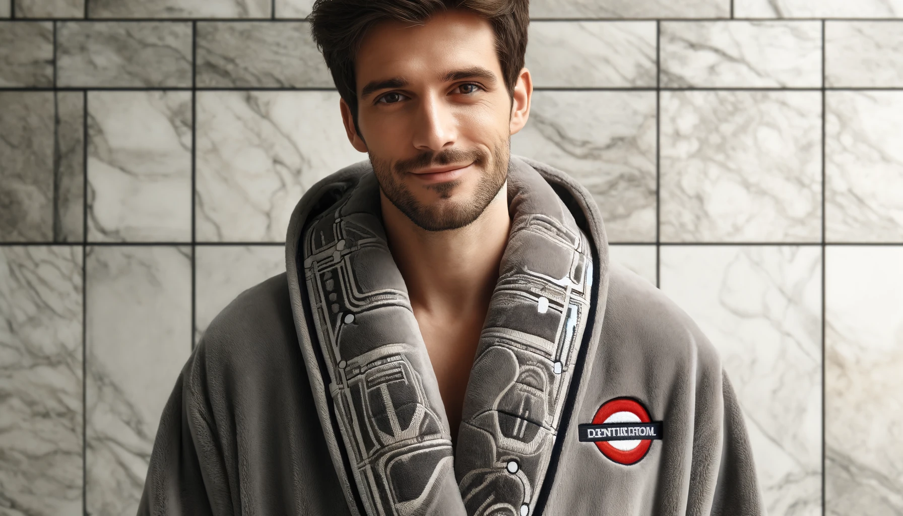 DALL·E-2024-04-10-14.58.18-Create-a-detailed-horizontal-image-of-a-man-in-a-homely-setting-wearing-a-long-gray-bathrobe-with-a-distinctive-pattern-resembling-a-London-tube-map-