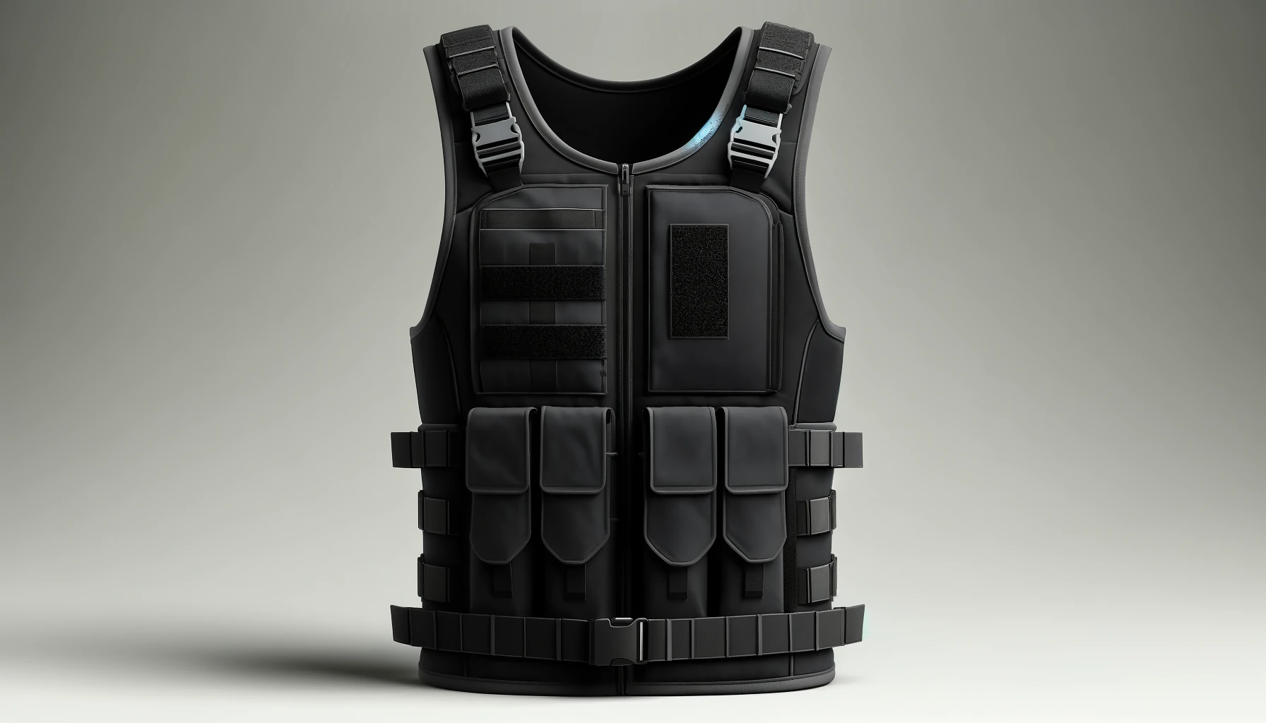 DALL·E-2024-04-10-19.09.35-Create-a-detailed-image-of-a-black-adjustable-weighted-fitness-vest-with-visible-texture-that-indicates-its-sturdy-fabric.-The-vest-should-have-multi