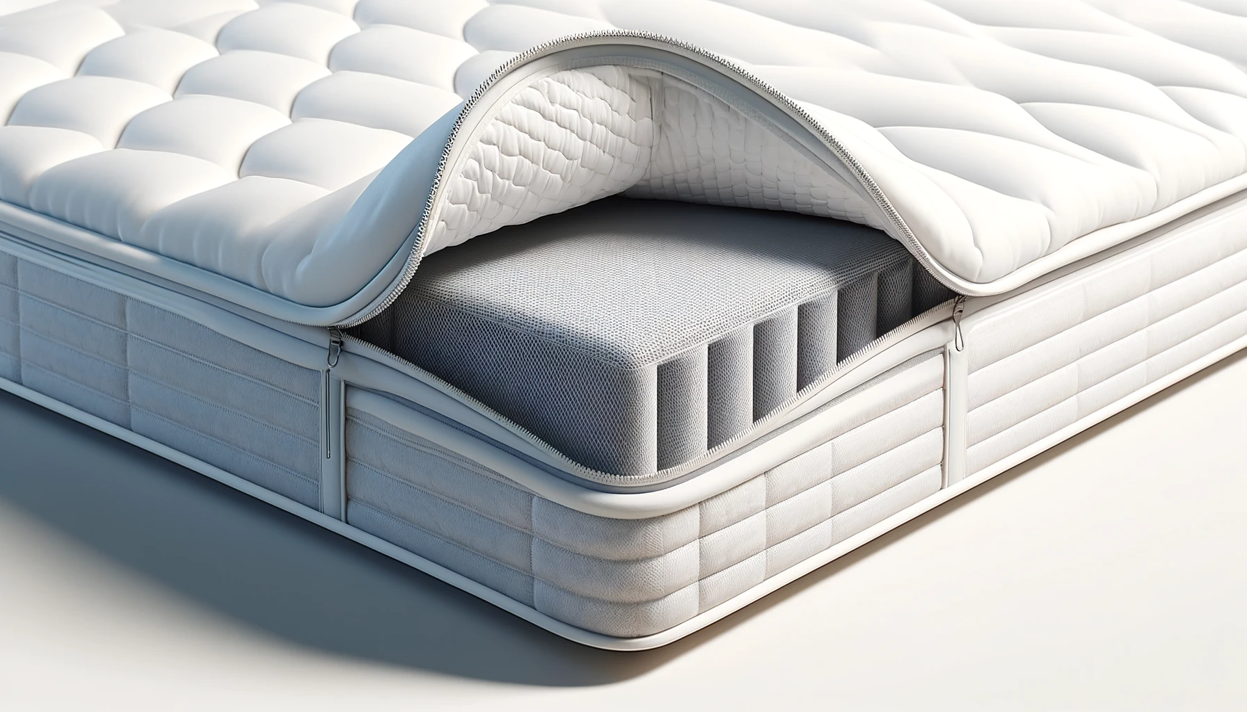 DALL·E-2024-04-11-21.03.19-A-high-resolution-image-of-a-corner-of-a-mattress-with-a-white-breathable-mesh-cover-partially-unzipped-to-show-the-interior-layers.-The-mattress-is-