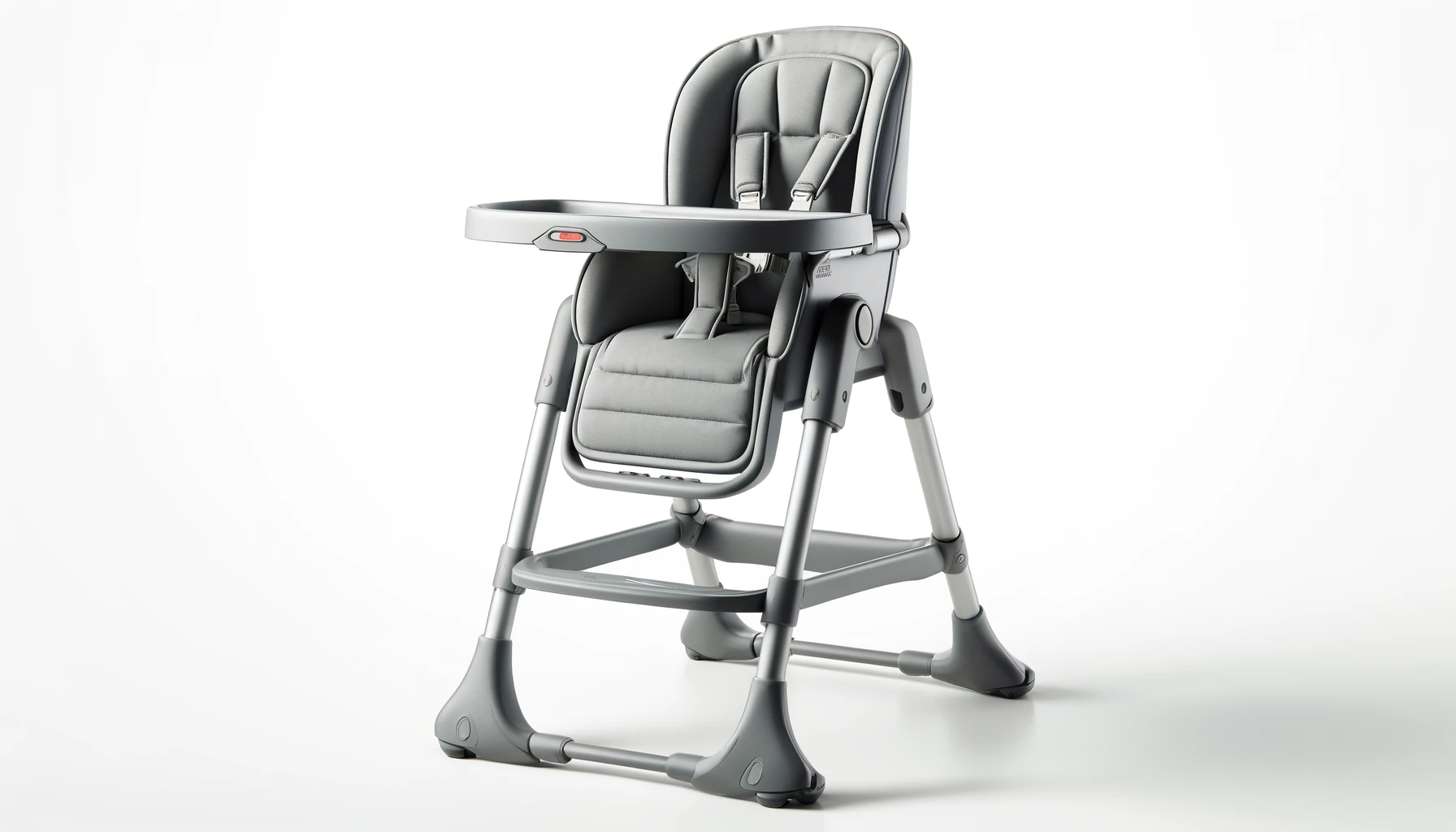 DALL·E-2024-04-12-16.11.33-A-modern-high-chair-for-babies-featuring-a-grey-color-scheme.-The-chair-has-a-comfortable-and-secure-seat-with-a-high-backrest-padded-with-soft-cush