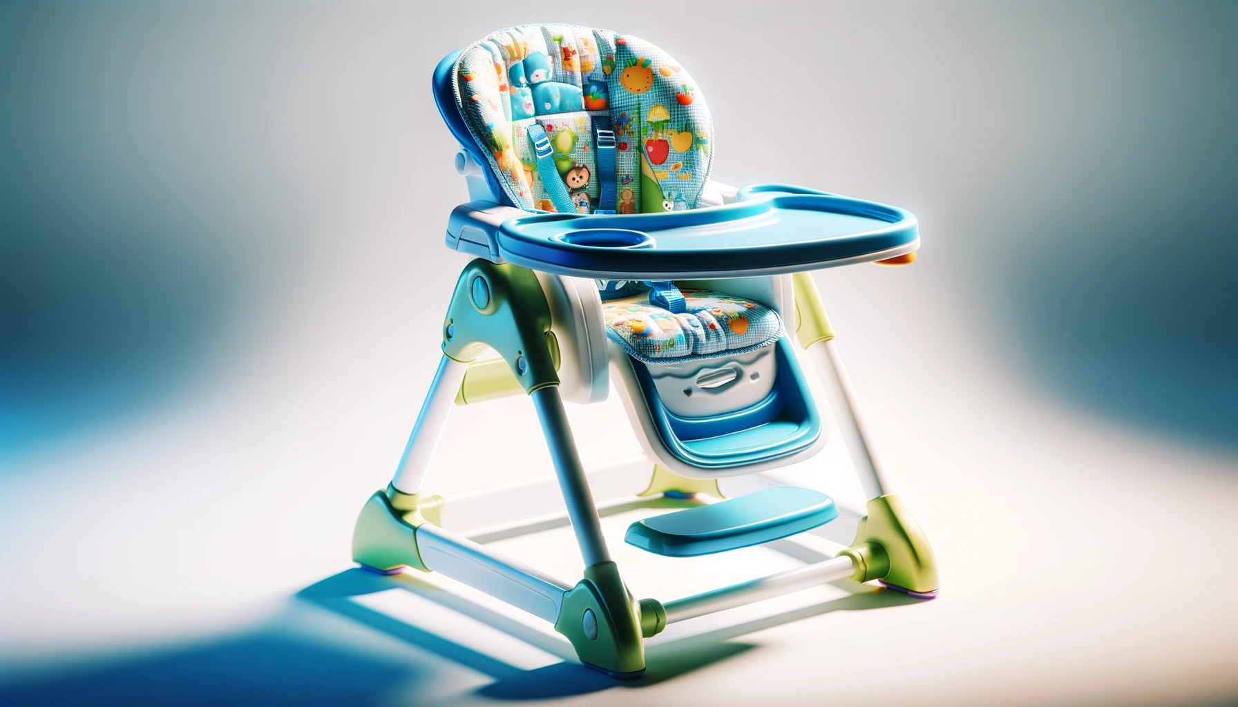 DALL·E-2024-04-18-15.54.54-A-colorful-3-in-1-convertible-high-chair-for-children-with-a-playful-design.-The-chair-is-predominantly-white-with-blue-and-green-accents.-It-has-a-st