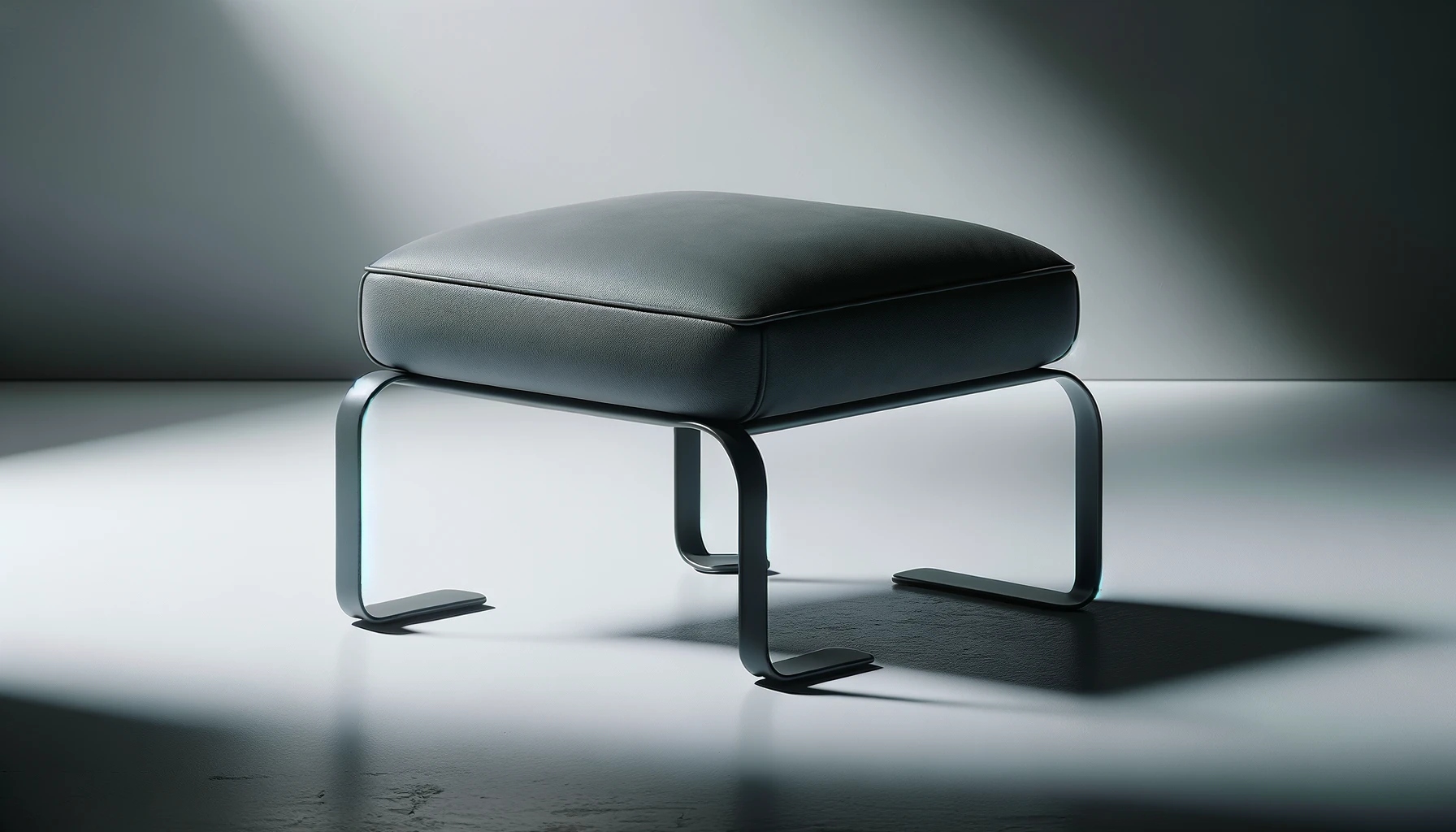 DALL·E-2024-04-18-17.45.30-A-modern-anthracite-gray-footstool-with-a-square-cushion-made-of-synthetic-leather-mounted-on-a-central-post-and-four-curved-metal-legs-that-flare-ou