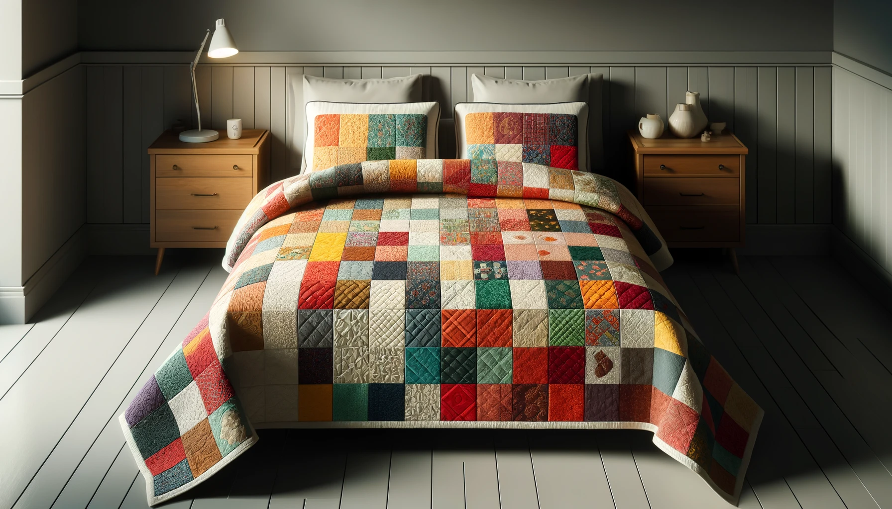 DALL·E-2024-04-22-10.24.29-A-cozy-quilted-bedspread-featuring-a-patchwork-design-with-a-multitude-of-colored-squares-and-rectangles.-The-colors-include-warm-shades-like-red-ora