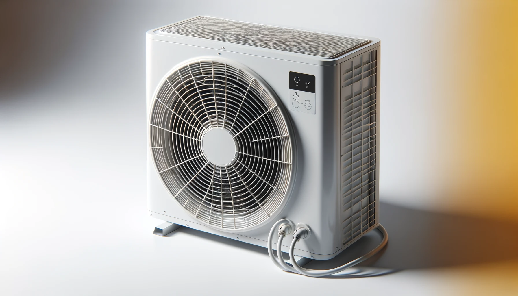 DALL·E-2024-04-30-07.52.28-Create-a-16_9-HD-image-of-a-modern-air-conditioning-unit.-The-unit-should-have-a-white-exterior-with-a-prominent-circular-fan-in-the-center-covered-b