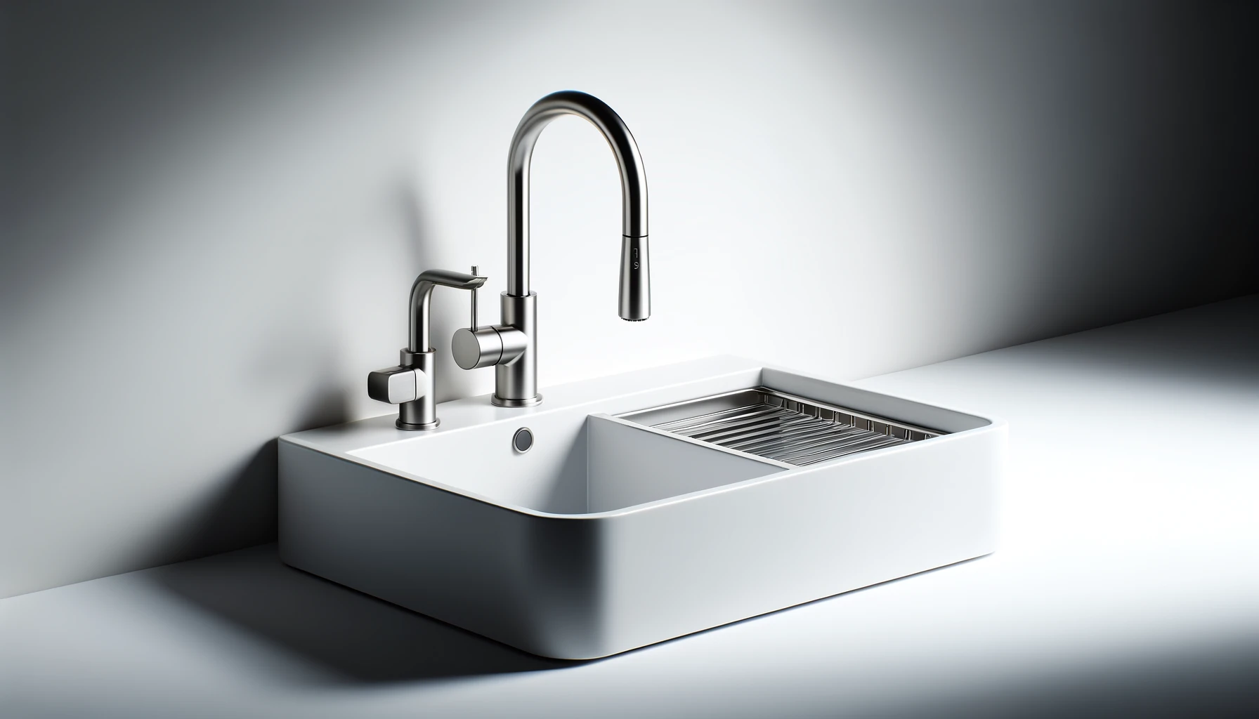 DALL·E-2024-04-30-08.24.31-Create-a-16_9-HD-image-of-a-modern-kitchen-sink.-The-sink-should-be-white-with-one-large-basin-and-a-smaller-basin-to-the-right-both-with-rounded-ed