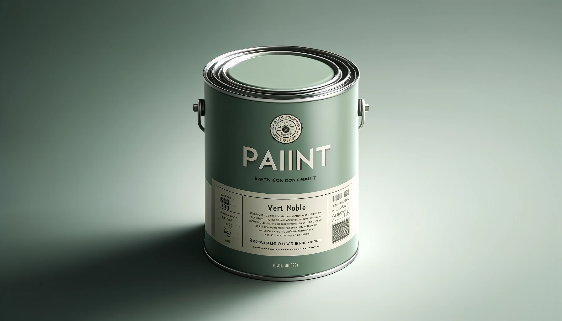 DALL·E-2024-04-30-09.31.22-An-image-of-a-paint-can-on-a-simple-gray-background.-The-can-is-metallic-with-a-label-that-features-modern-typography-and-a-logo-at-the-top.-It-is-col