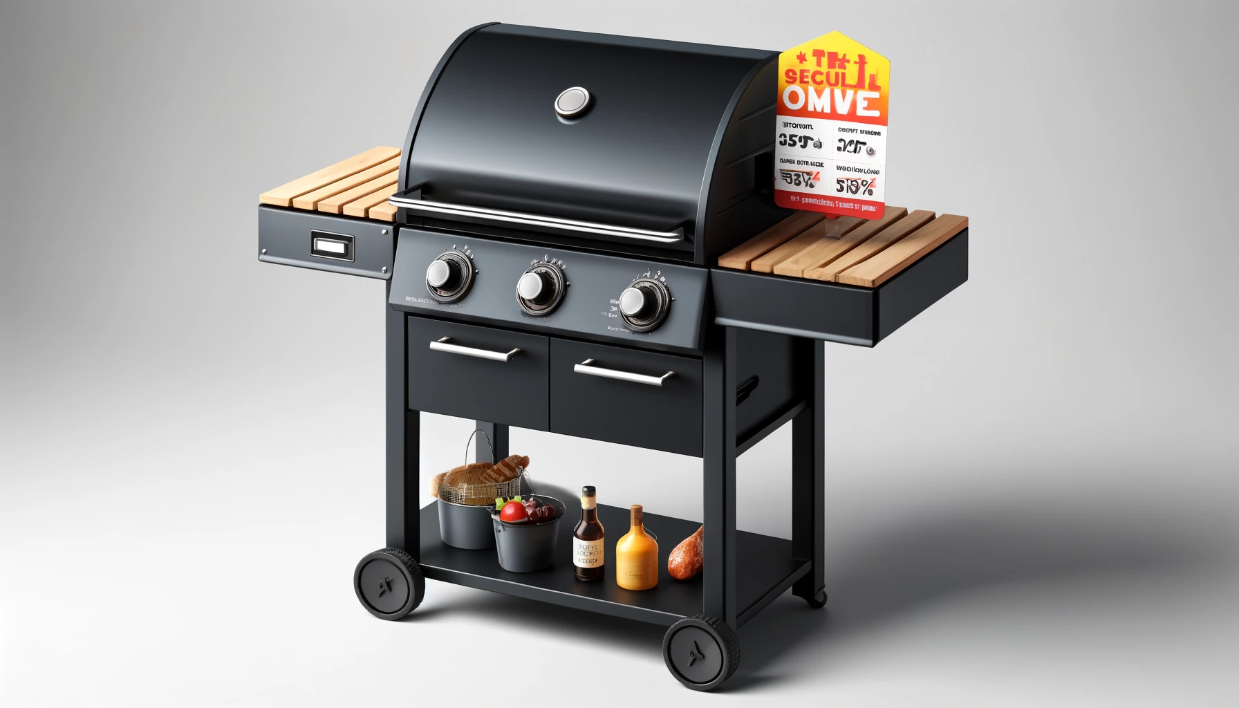 DALL·E-2024-04-30-11.05.25-A-modern-gas-barbecue-with-a-sturdy-design-featuring-a-black-color-scheme-and-two-visible-burners.-It-includes-wooden-side-shelves-for-practicality-a