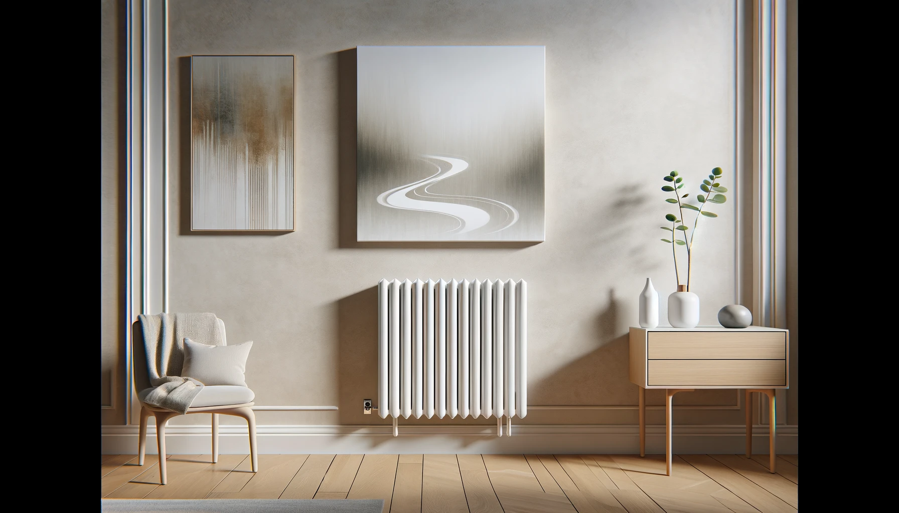 DALL·E-2024-04-30-11.18.38-A-modern-wall-mounted-radiator-in-a-stylish-interior.-The-radiator-is-white-with-a-minimalist-rectangular-design-mounted-on-a-light-colored-wall-nex