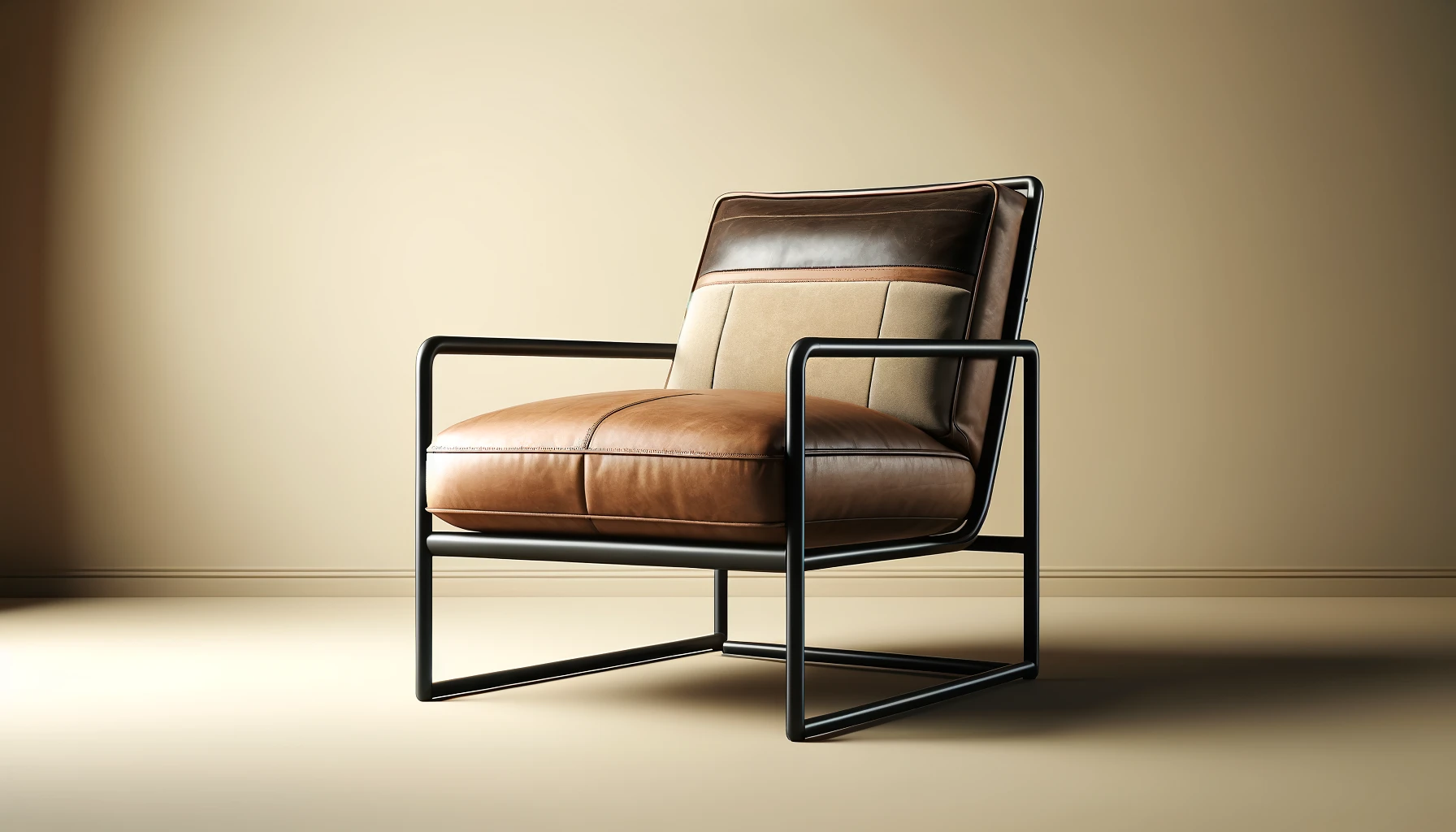 DALL·E-2024-04-30-17.04.51-Create-a-16_9-FullHD-image-of-a-modern-armchair-with-a-sleek-design.-The-chair-should-have-a-sturdy-black-metal-frame-with-an-industrial-look-support