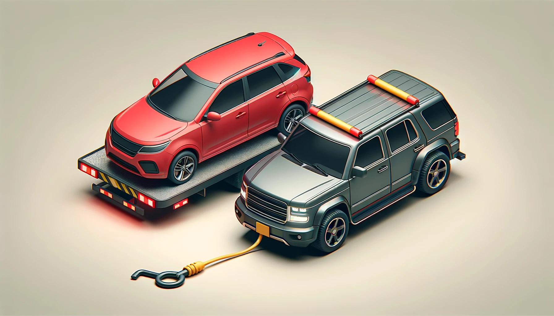 DALL·E-2024-04-30-20.06.15-Two-vehicles-being-towed-one-a-red-compact-car-and-the-other-a-grey-SUV-connected-by-a-visible-yellow-towing-cable-between-them.-The-background-is-n
