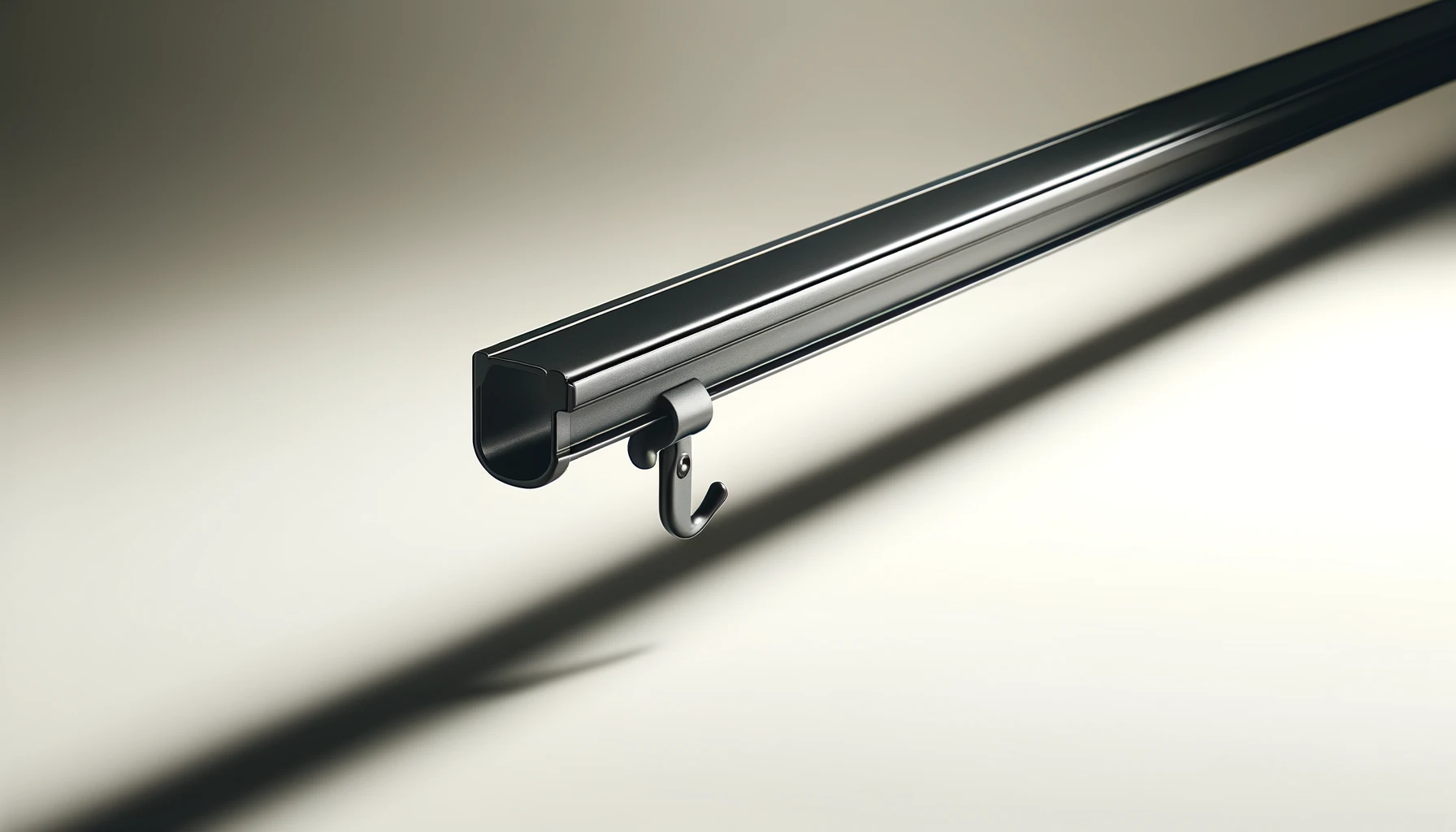 DALL·E-2024-05-02-08.09.02-A-sleek-black-suspension-rail-with-a-decorative-hook-at-one-end-positioned-horizontally.-The-rail-is-presented-in-a-studio-setting-with-neutral-soft