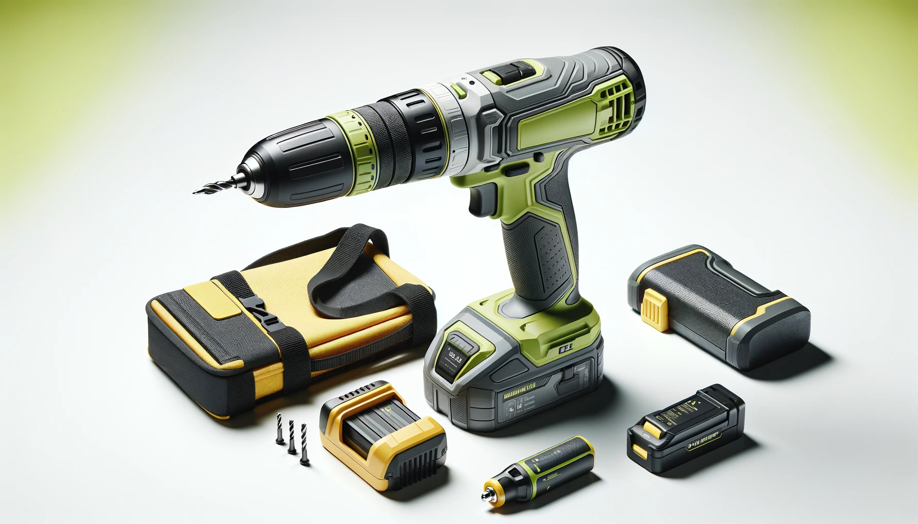 DALL·E-2024-05-02-16.42.50-A-modern-style-cordless-drill-set-on-a-plain-white-background-in-a-16_9-format.-The-drill-is-lime-green-and-gray-with-visible-technical-inscriptions-a