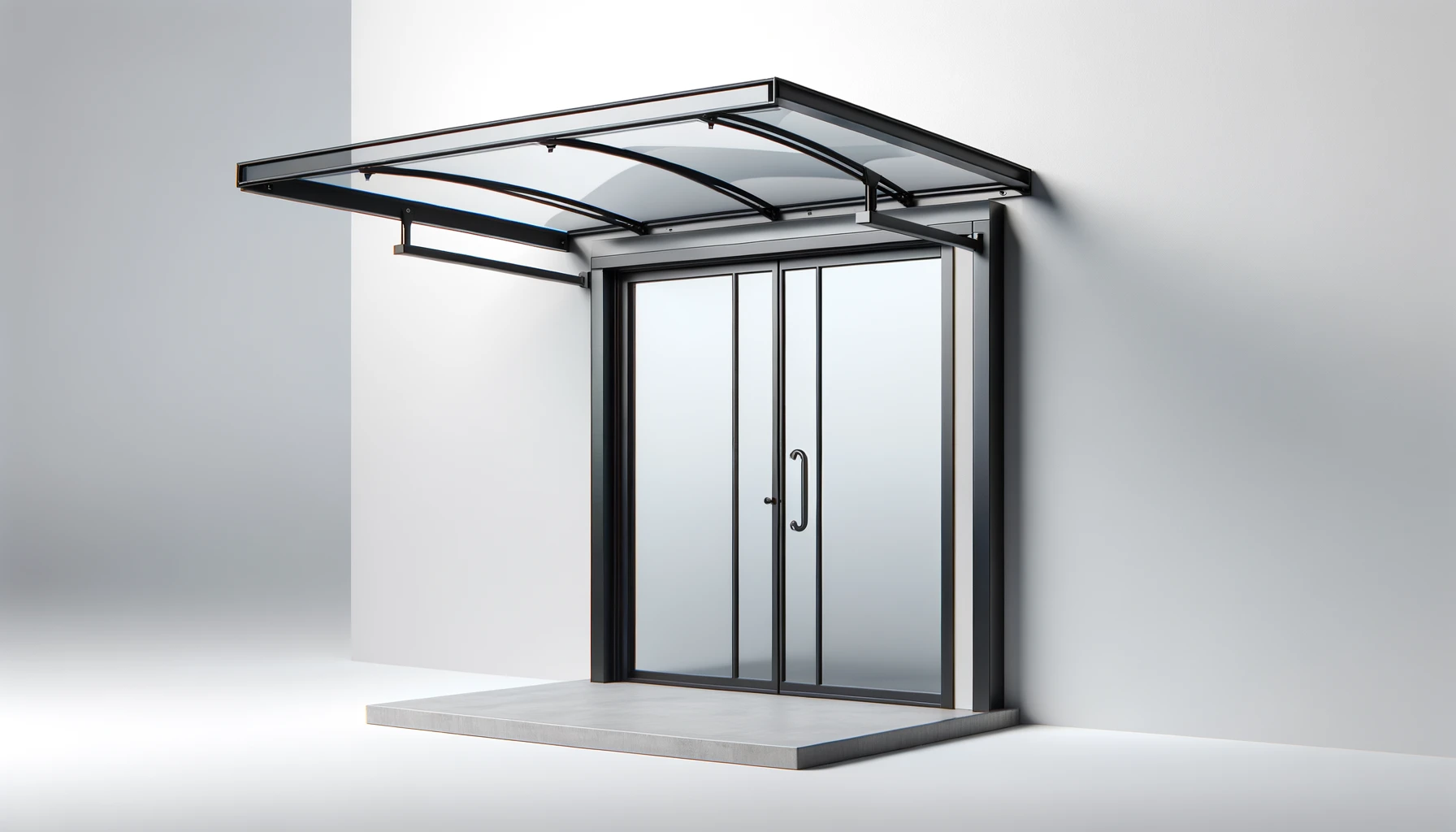 DALL·E-2024-05-03-16.23.49-Create-a-16_9-FullHD-image-of-a-modern-door-awning.-The-awning-should-feature-a-clear-polycarbonate-canopy-providing-protection-while-allowing-light-