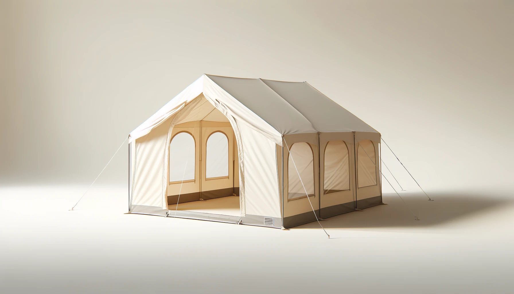 DALL·E-2024-05-03-16.41.36-Create-a-16_9-FullHD-image-of-a-large-foldable-tent-in-cream-white.-The-tent-should-measure-3-x-4.5-meters-and-include-four-side-walls-with-one-featu