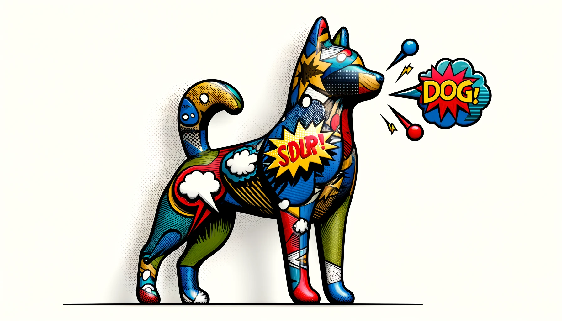 DALL·E-2024-05-07-19.29.42-Create-a-wide-image-of-a-stylized-sculpture-of-a-dog-standing-with-a-dynamic-posture-and-its-head-turned-to-the-side.-The-sculpture-is-covered-in-bri