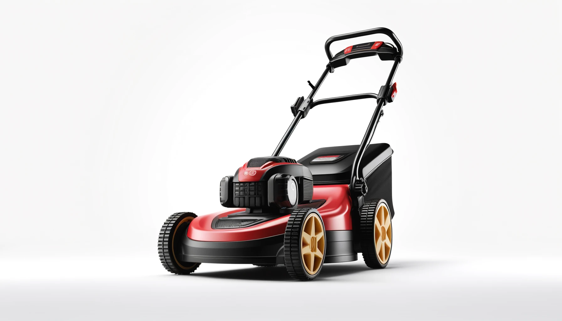 DALL·E-2024-05-08-09.48.57-A-modern-red-and-yellow-electric-lawnmower-with-four-black-wheels-and-a-black-metal-handlebar-featuring-a-grass-collection-bag-at-the-back-with-a-log