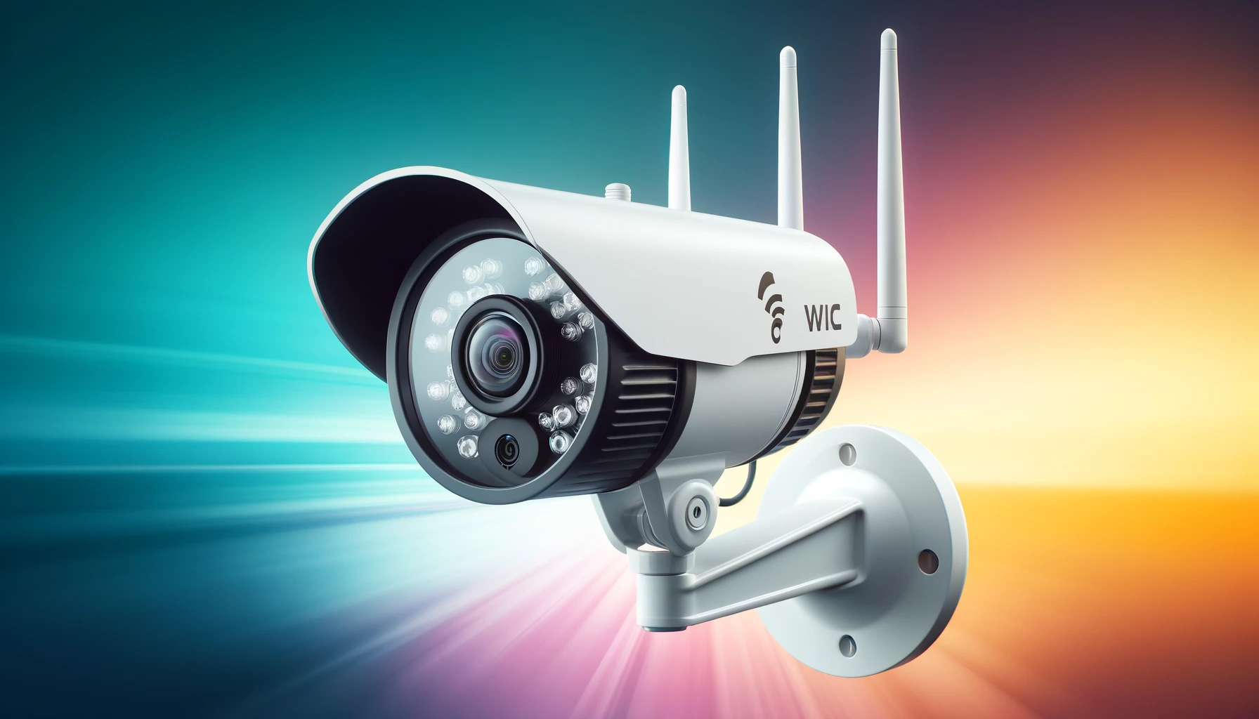 DALL·E-2024-05-09-07.10.31-A-mounted-security-camera-with-a-white-exterior-housing-and-a-black-lens-area-facing-outward.-The-camera-is-equipped-with-antennas-for-wireless-conne