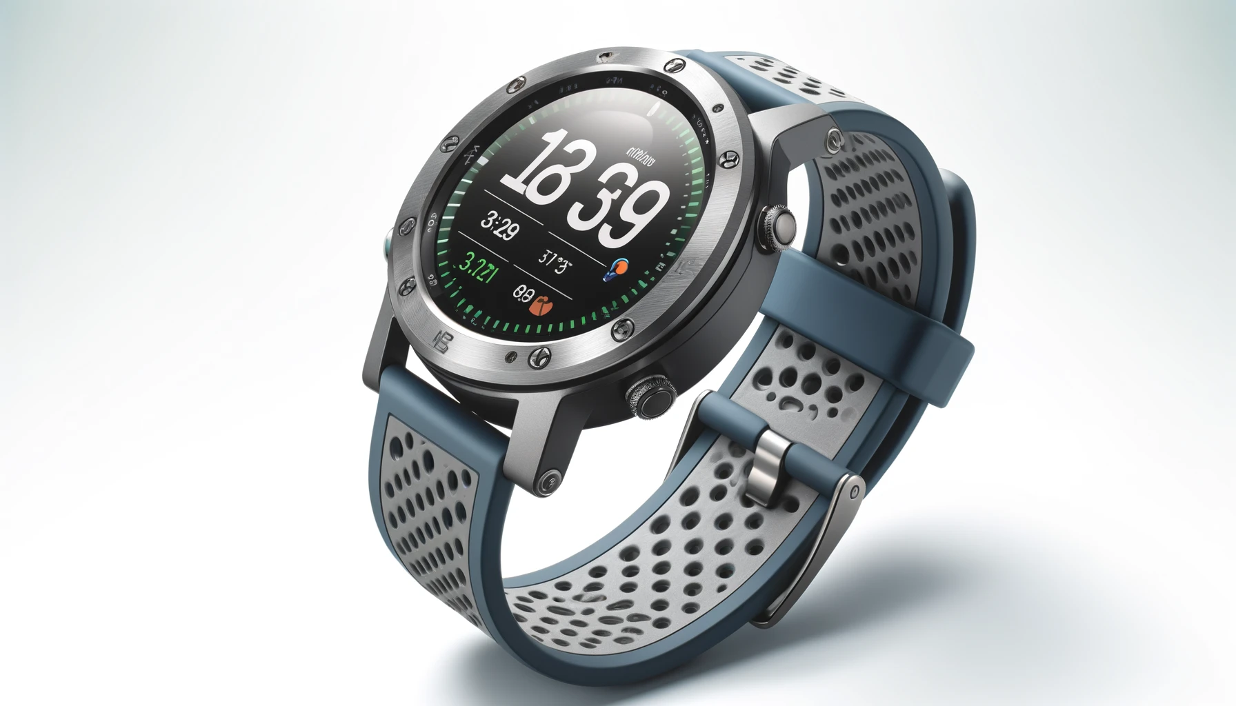 DALL·E-2024-05-16-11.09.51-A-sporty-smartwatch-with-an-aluminum-case-and-a-blue-gray-perforated-silicone-strap.-The-digital-dial-displays-various-measurements-like-altitude-atm