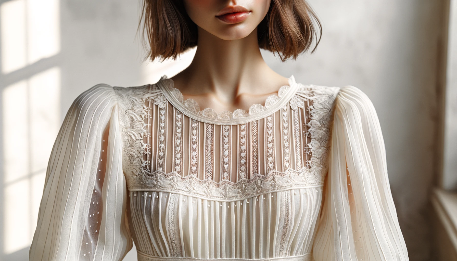 DALL·E-2024-05-16-12.44.41-A-close-up-of-a-woman-wearing-an-elegant-white-nightgown-with-intricate-details.-The-nightgown-features-a-fine-pleated-design-on-the-chest-area-decor