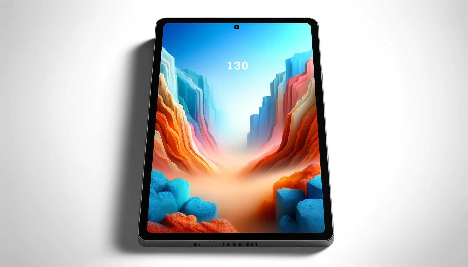 DALL·E-2024-05-19-07.34.33-A-modern-tablet-with-a-large-display-showcasing-a-vibrant-wallpaper-featuring-colorful-rock-formations-in-shades-of-orange-and-blue.-The-tablet-has-a-