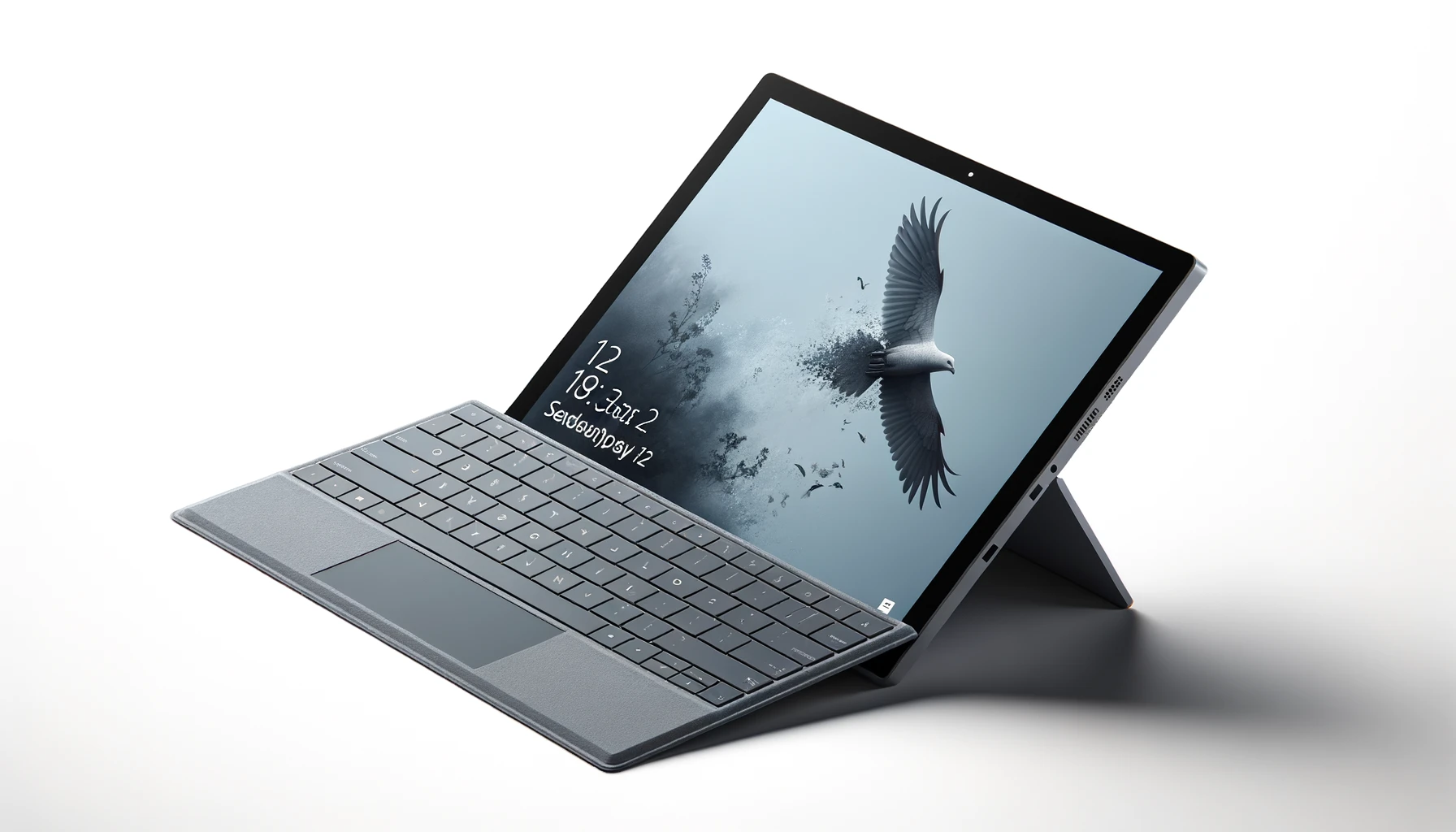 DALL·E-2024-05-19-15.16.00-Image-of-a-hybrid-tablet-probably-a-Microsoft-Surface-Pro-with-a-detachable-keyboard.-The-tablet-is-in-an-inclined-position-thanks-to-its-built-in-s