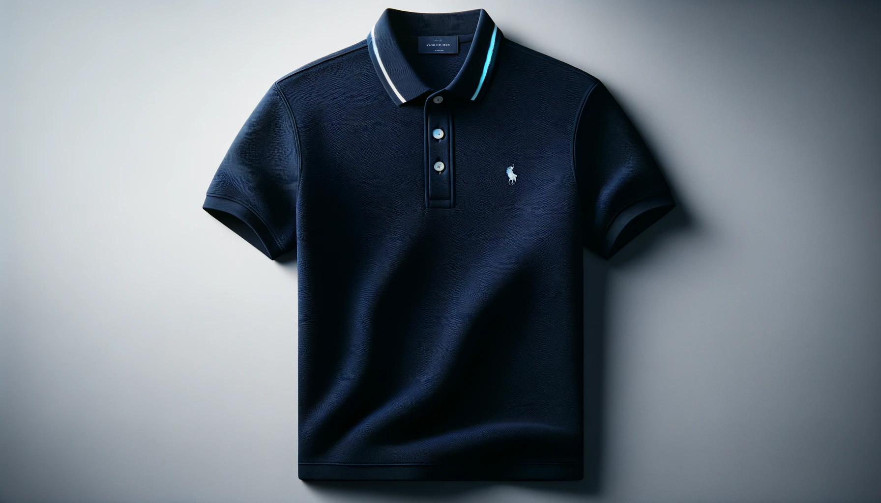 DALL·E-2024-05-20-14.27.18-Image-of-a-navy-blue-polo-shirt-with-a-classic-collar-a-three-button-placket-and-a-white-trim-on-the-collar.-The-polo-has-a-brand-logo-on-the-left-c