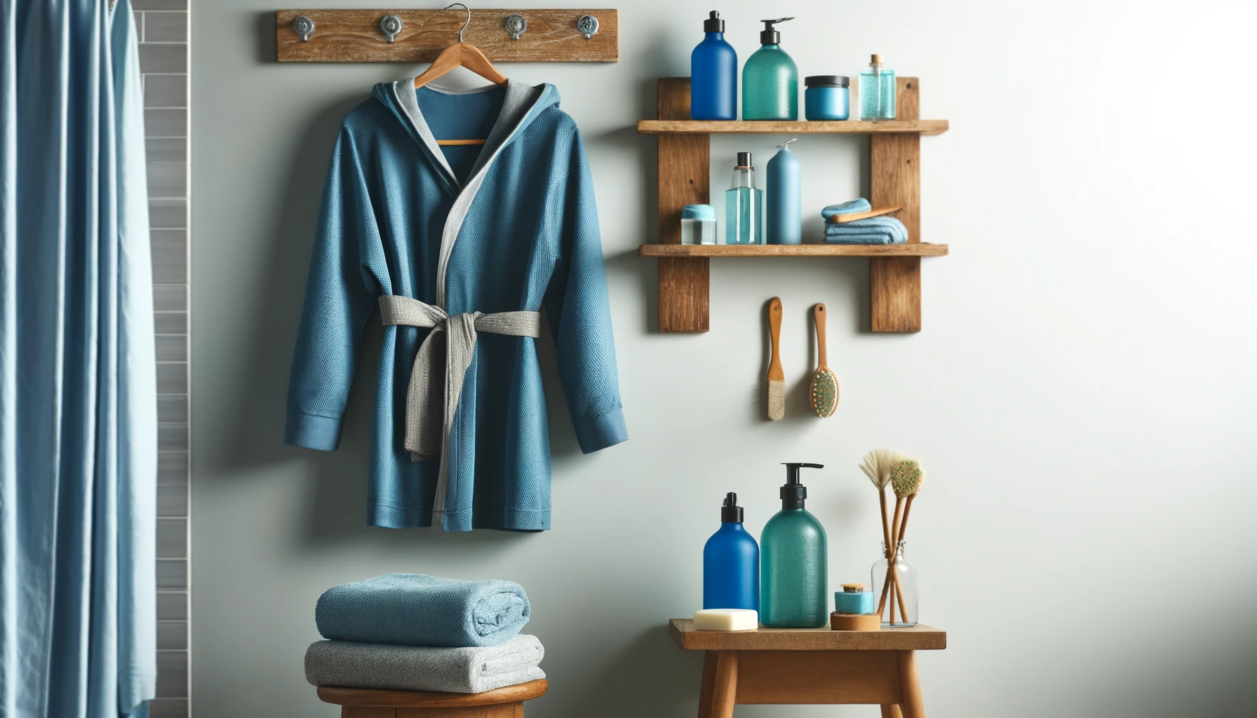 DALL·E-2024-05-20-18.09.53-A-cozy-bathroom-scene-with-a-blue-mens-bathrobe-hanging-on-the-wall.-The-bathrobe-has-a-hood-and-a-belt-with-a-textured-fabric.-Next-to-the-bathrobe