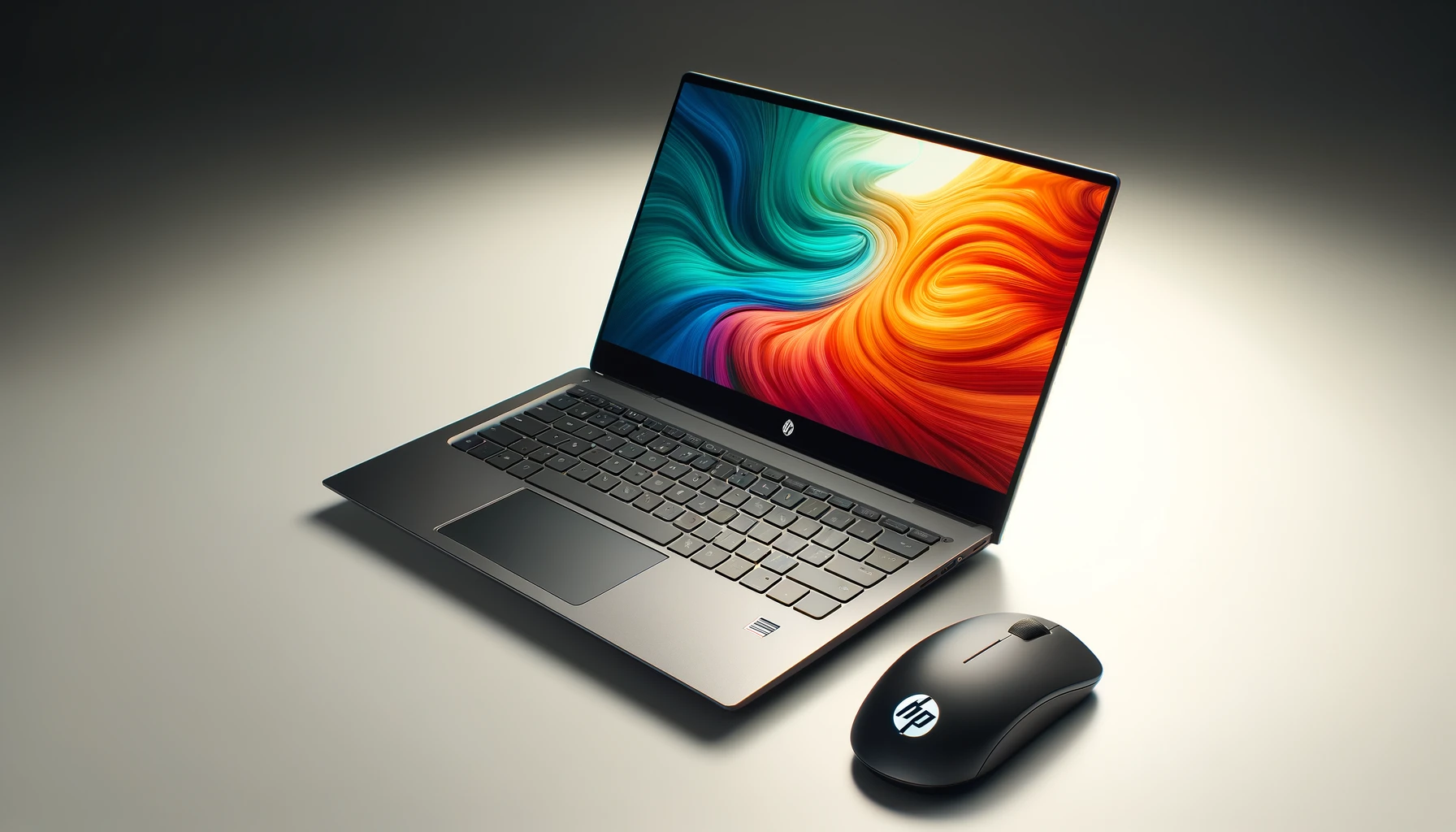 DALL·E-2024-06-10-15.58.49-A-high-resolution-product-photograph-of-the-HP-Pavilion-15-eh3016nf-laptop-alongside-an-HP-wireless-mouse-with-both-devices-in-a-well-lit-studio-sett