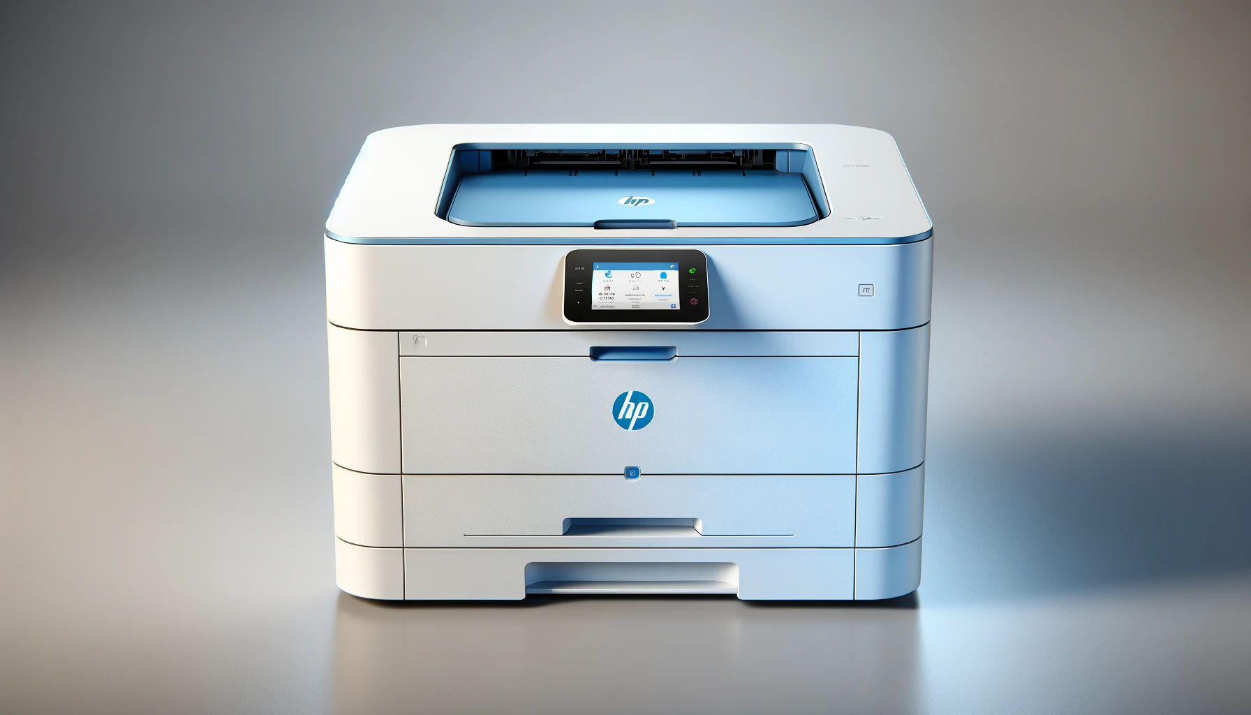 DALL·E-2024-06-11-15.21.02-Photograph-of-an-HP-Color-LaserJet-Enterprise-6700dn-printer-white-color-with-a-blue-front-panel.-The-printer-has-a-rectangular-design-with-slightly-