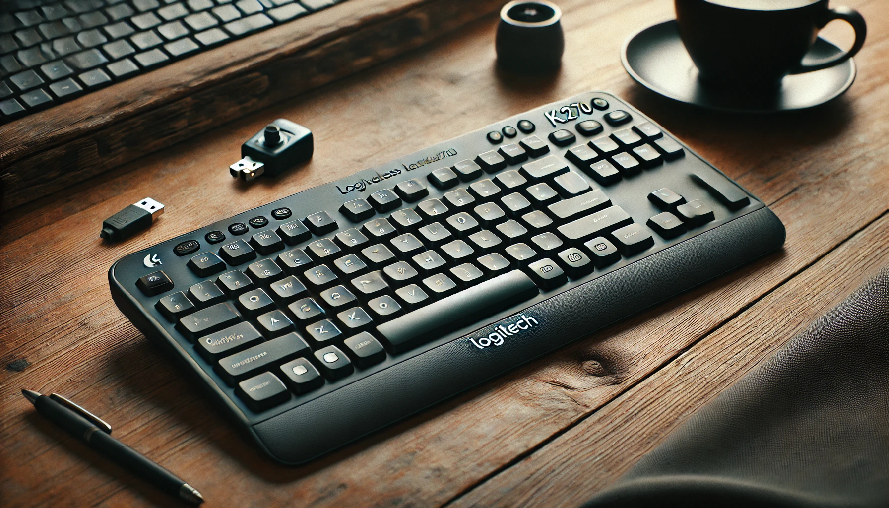 DALL·E-2024-07-15-14.16.07-A-Logitech-Wireless-Keyboard-K270-black-in-color-with-a-French-AZERTY-layout.-The-keyboard-has-a-standard-layout-with-a-numeric-keypad-and-function