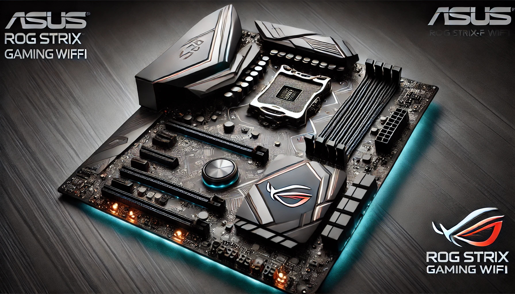 DALL·E-2024-07-15-15.08.03-An-ASUS-ROG-Strix-Z790-F-Gaming-WiFi-motherboard-ATX-form-factor-using-the-LGA1700-socket.-The-motherboard-features-the-Z790-chipset-and-has-a-black