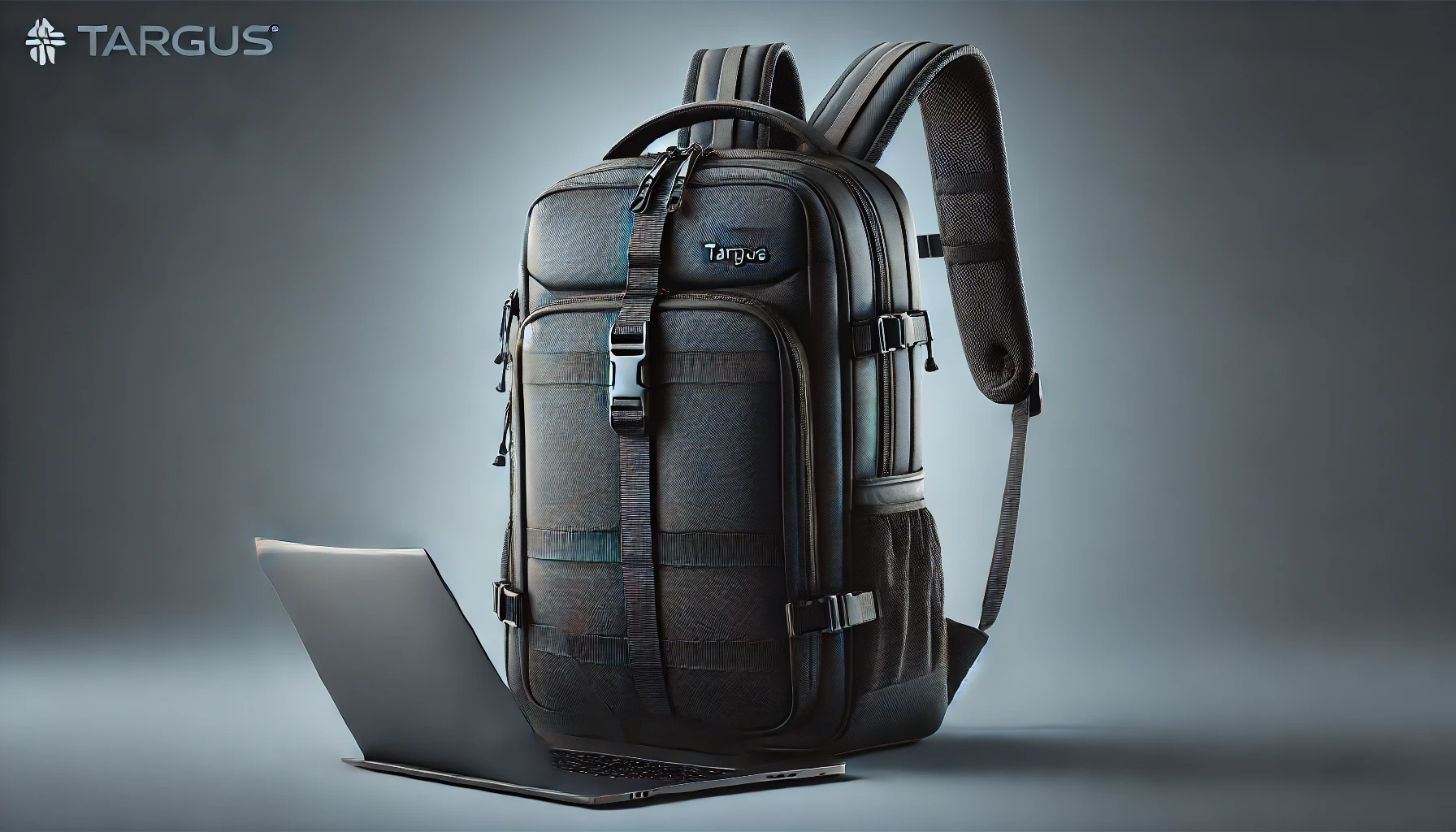 DALL·E-2024-07-15-15.23.46-A-Targus-EcoSpruce-backpack-for-laptops-black-in-color-designed-to-carry-15.6-inch-laptops.-The-backpack-features-multiple-pockets-and-storage-compa