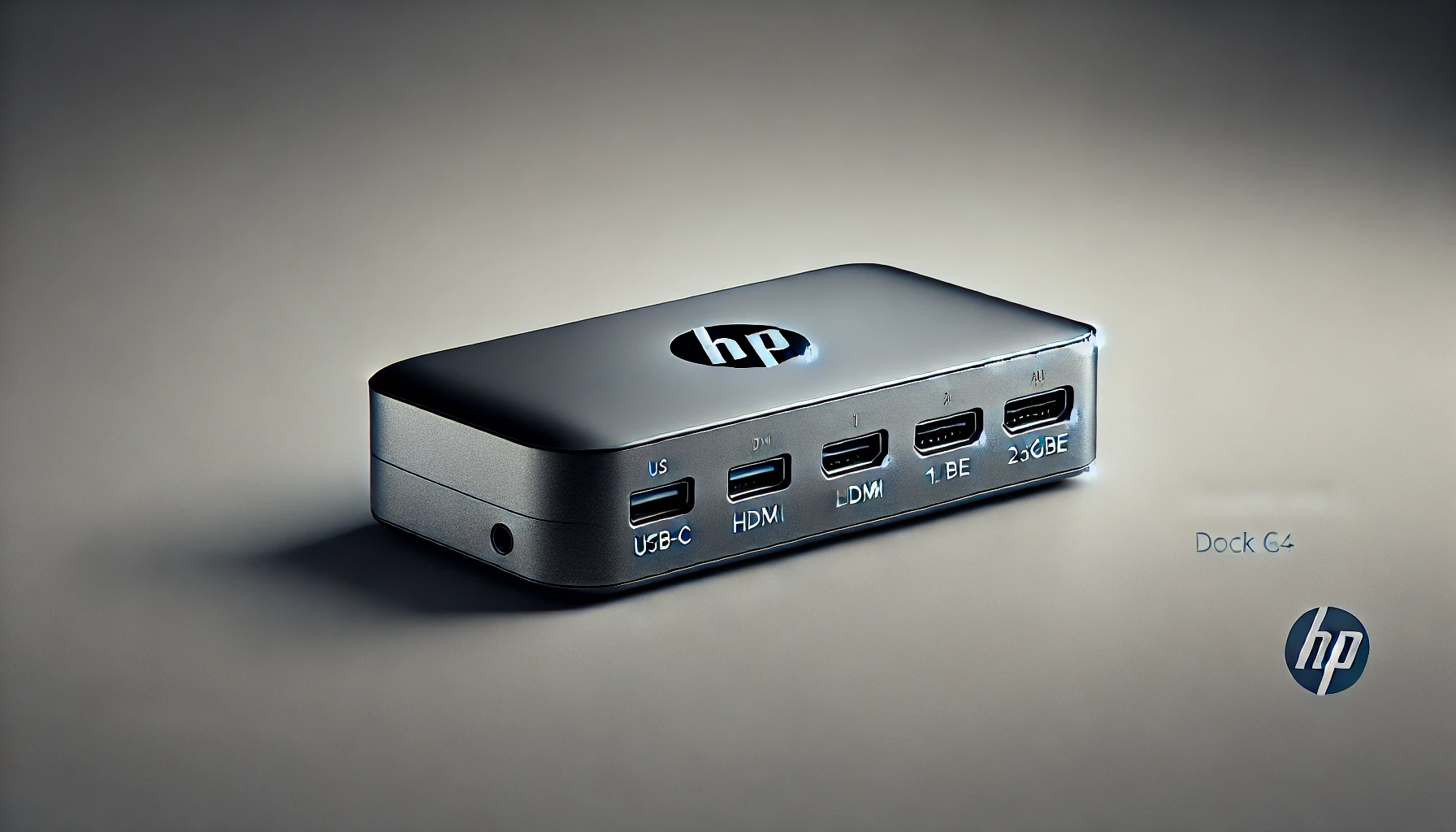 DALL·E 2024-07-23 11.05.07 - A high-resolution horizontal photograph of an HP Thunderbolt Dock G4 with a clean, professional background. The dock is prominently displayed, showing
