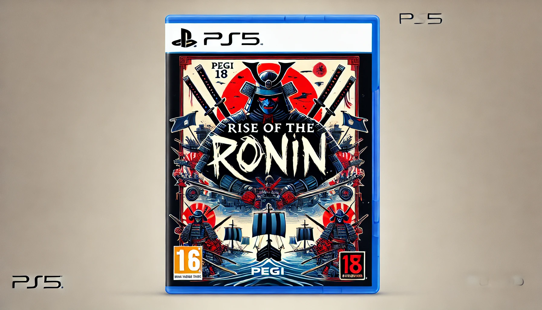 DALL·E 2024-07-24 13.09.14 - High-resolution image of a video game cover titled 'Rise of the Ronin' for the PS5 platform. The illustration should depict a feudal Japan theme with