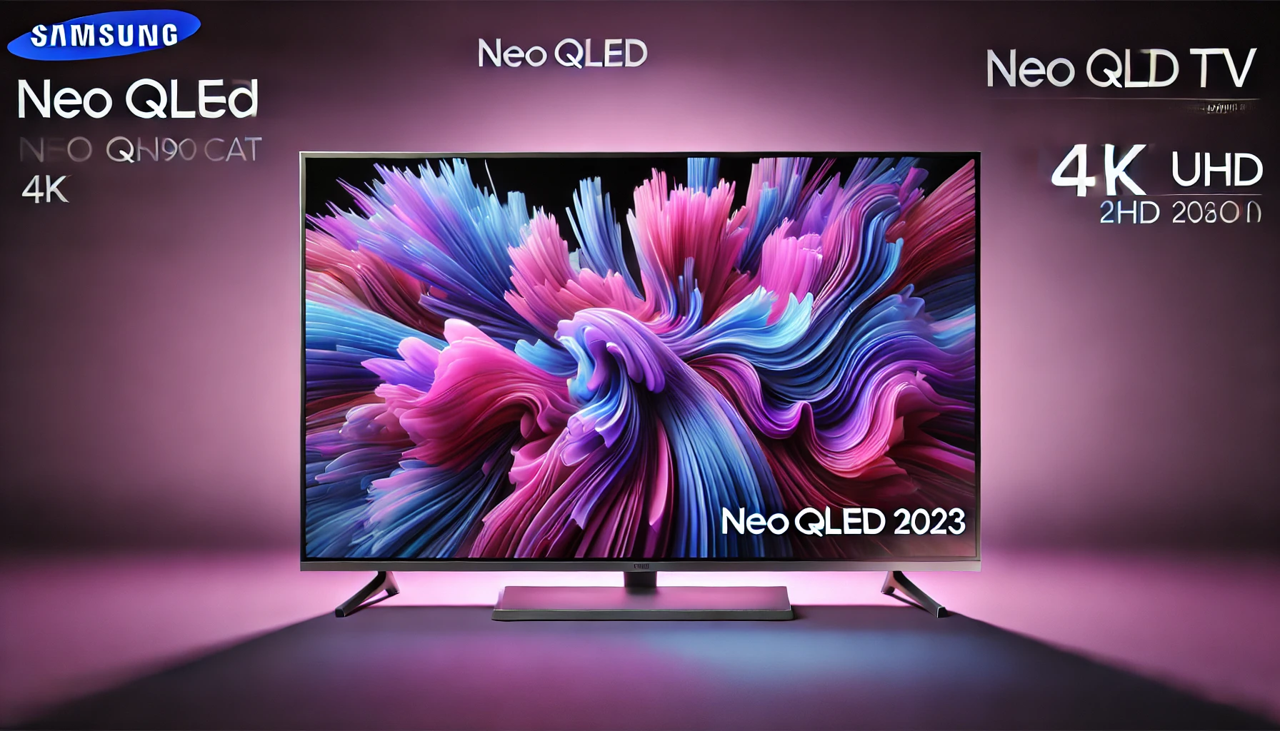 DALL·E 2024-07-24 14.03.59 - High-resolution image of a Samsung LED TV, model TQ50QN90CAT, with a 50-inch screen size and 4K UHD (2160p) resolution. The TV uses Neo QLED 2023 tech