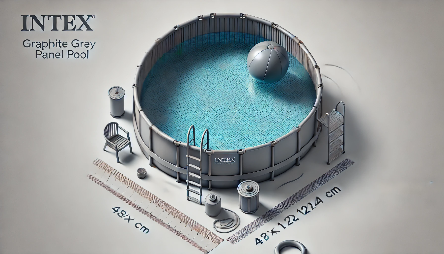 DALL·E 2024-07-24 14.22.15 - High-resolution image of a round Intex Graphite Gray Panel pool with dimensions of 478x124 cm. The pool should be graphite gray in color. Include visi