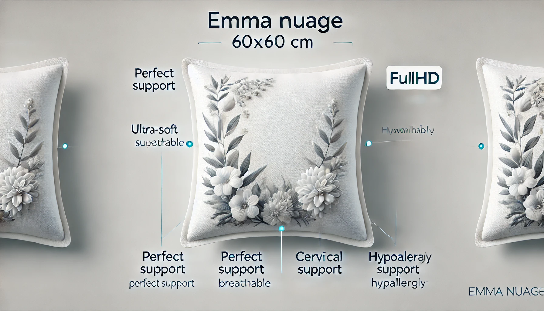 DALL·E 2024-07-24 22.29.25 - High-resolution image of an Emma Nuage pillow, 60x60 cm. The pillow should be white and feature perfect support, ultra-soft, breathable, cervical supp