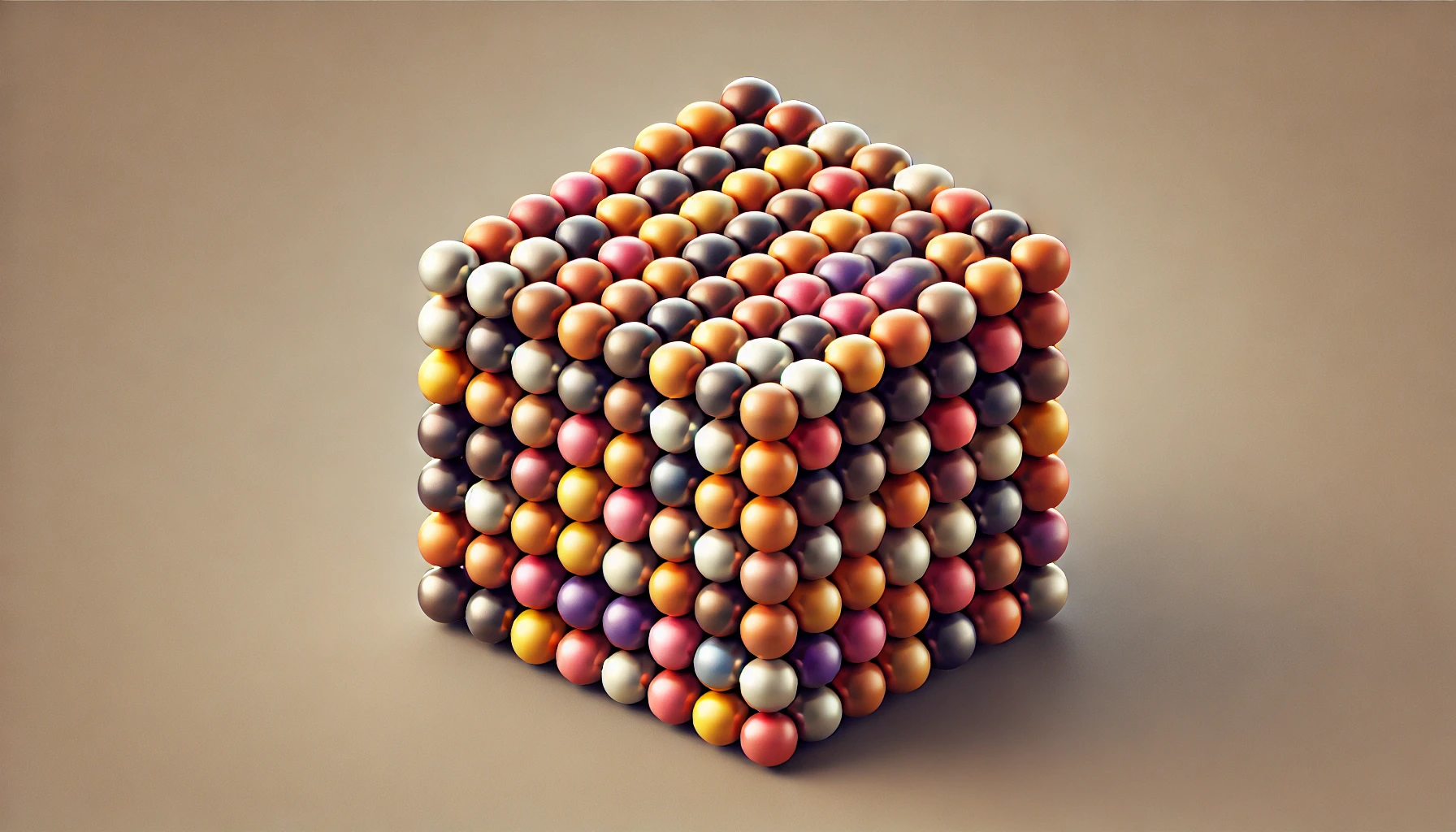 DALL·E 2024-07-25 10.17.30 - High-resolution image of a cube made of 1000 magnetic balls, each 5mm in size, in a mix of 10 colors_ orange, pink, yellow, brown, red, purple, green,